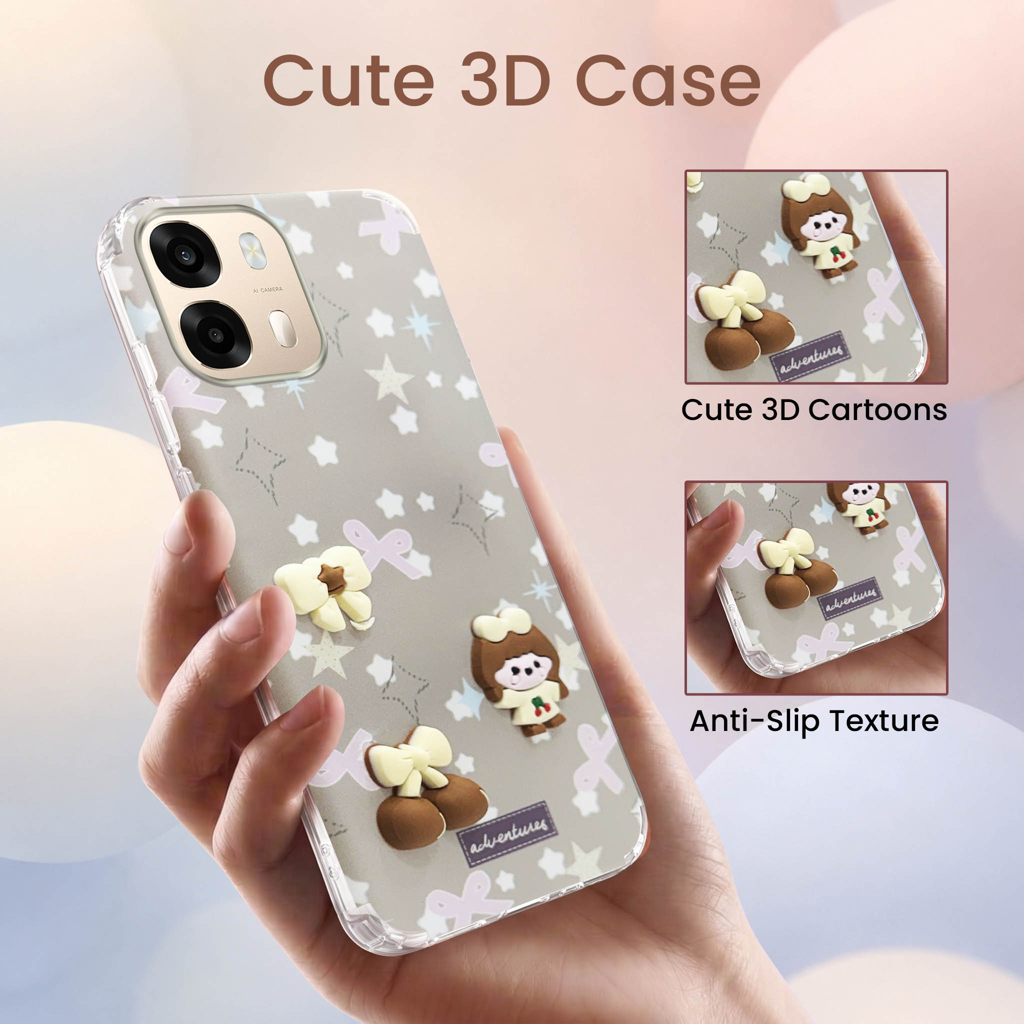 For Oppo A6 Pro Back Cover Case (3D Cute Cartoons | Hard Back Side Soft | Matte Premium Finish | HD Printing)