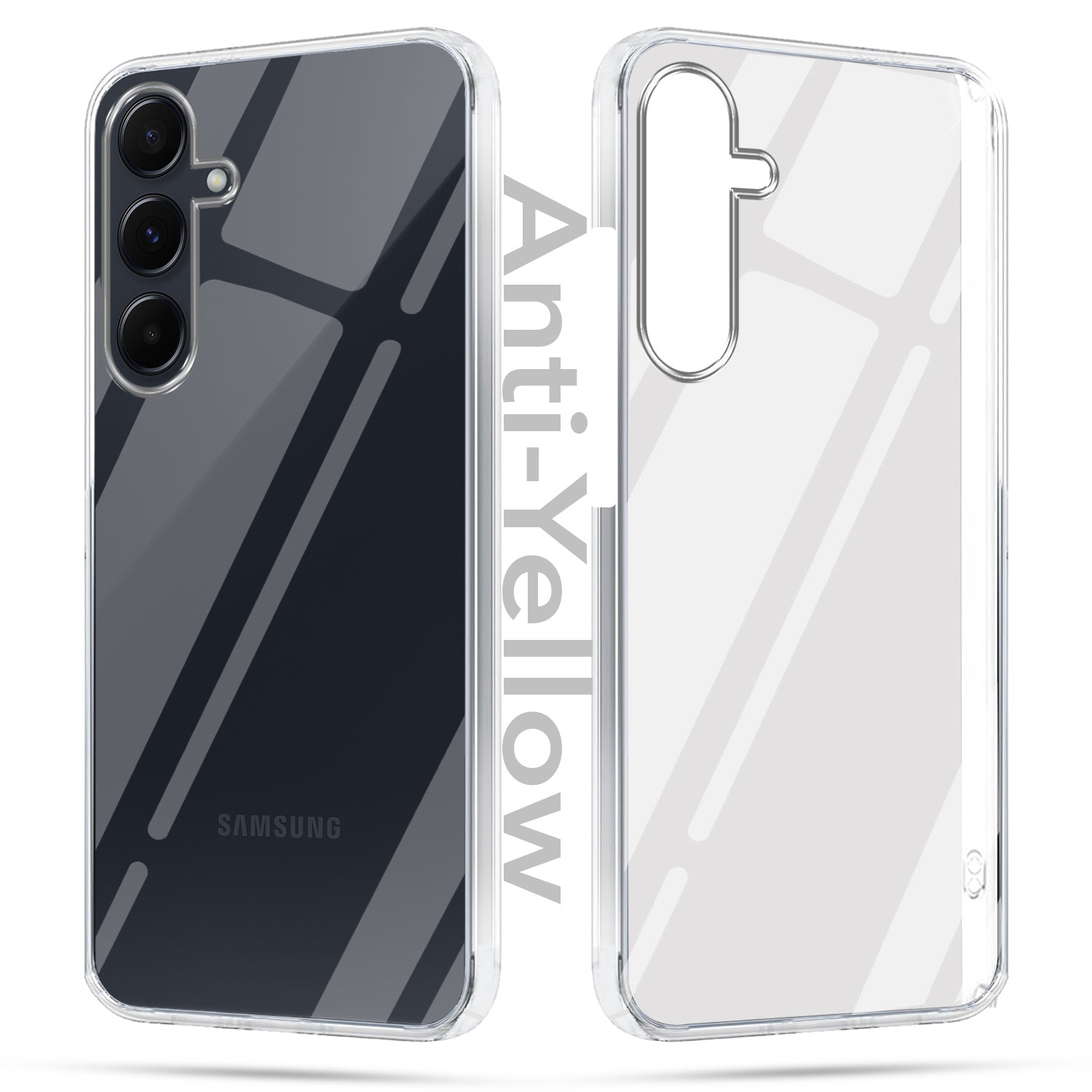 For Samsung Galaxy A55 5G Combo with Back Cover and 9H Tempered Glass (Lifetime Anti-Yellow | Sleek Hard Crystal | Oleophobic Coating Screen Glass)