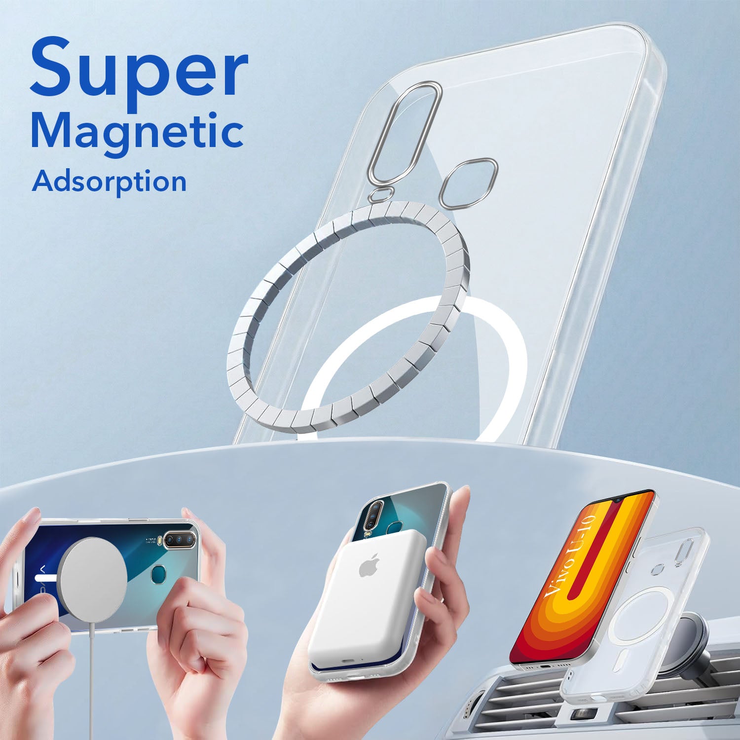 For Vivo U10 Back Cover Case Lifetime Anti-Yellow MagSafe Compatible Clear (Sleek Hard Crystal | Shockproof and Camera Protection)