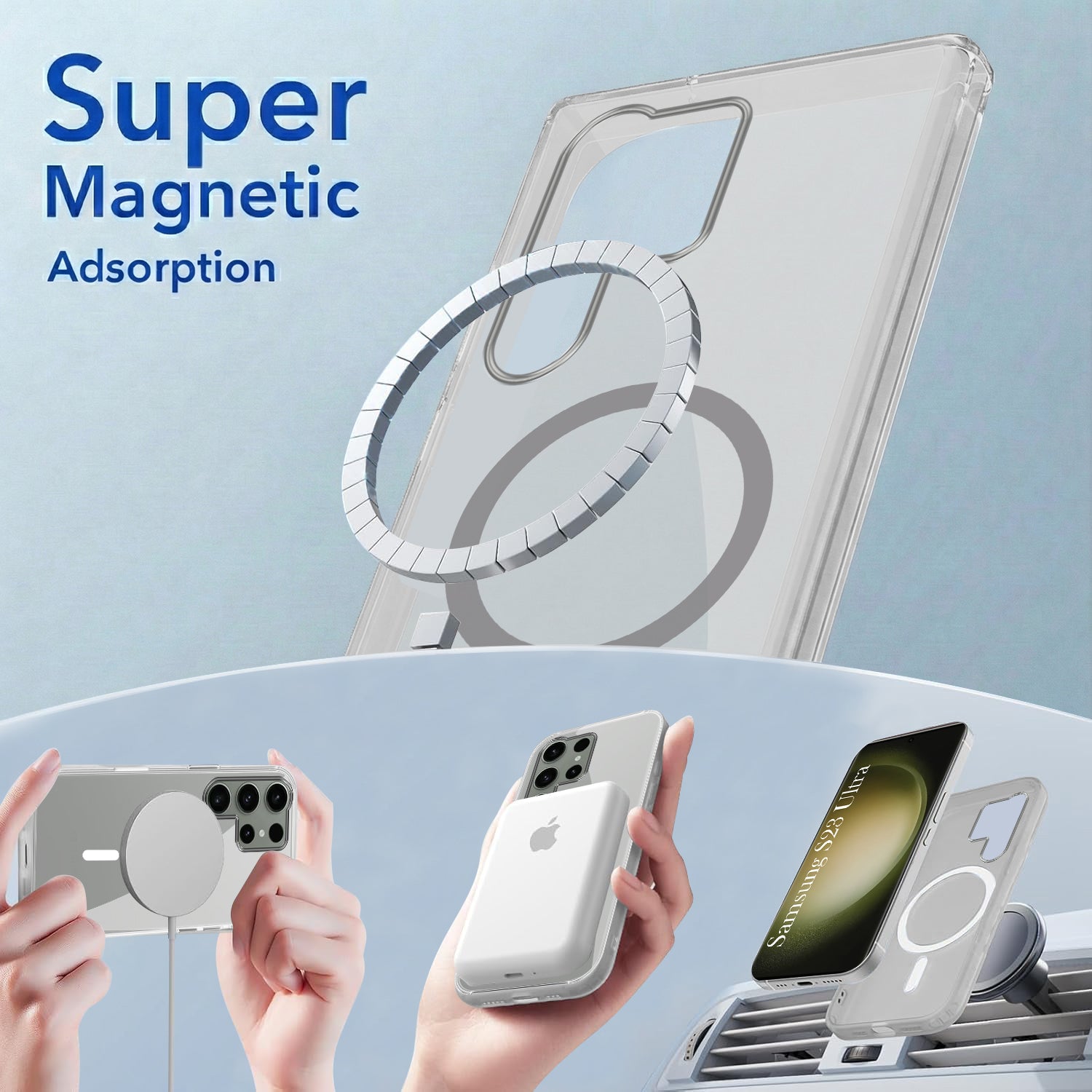 For Samsung Galaxy S23 Ultra Back Cover Case Lifetime Anti-Yellow MagSafe Compatible Clear (Sleek Hard Crystal | Shockproof and Camera Protection)