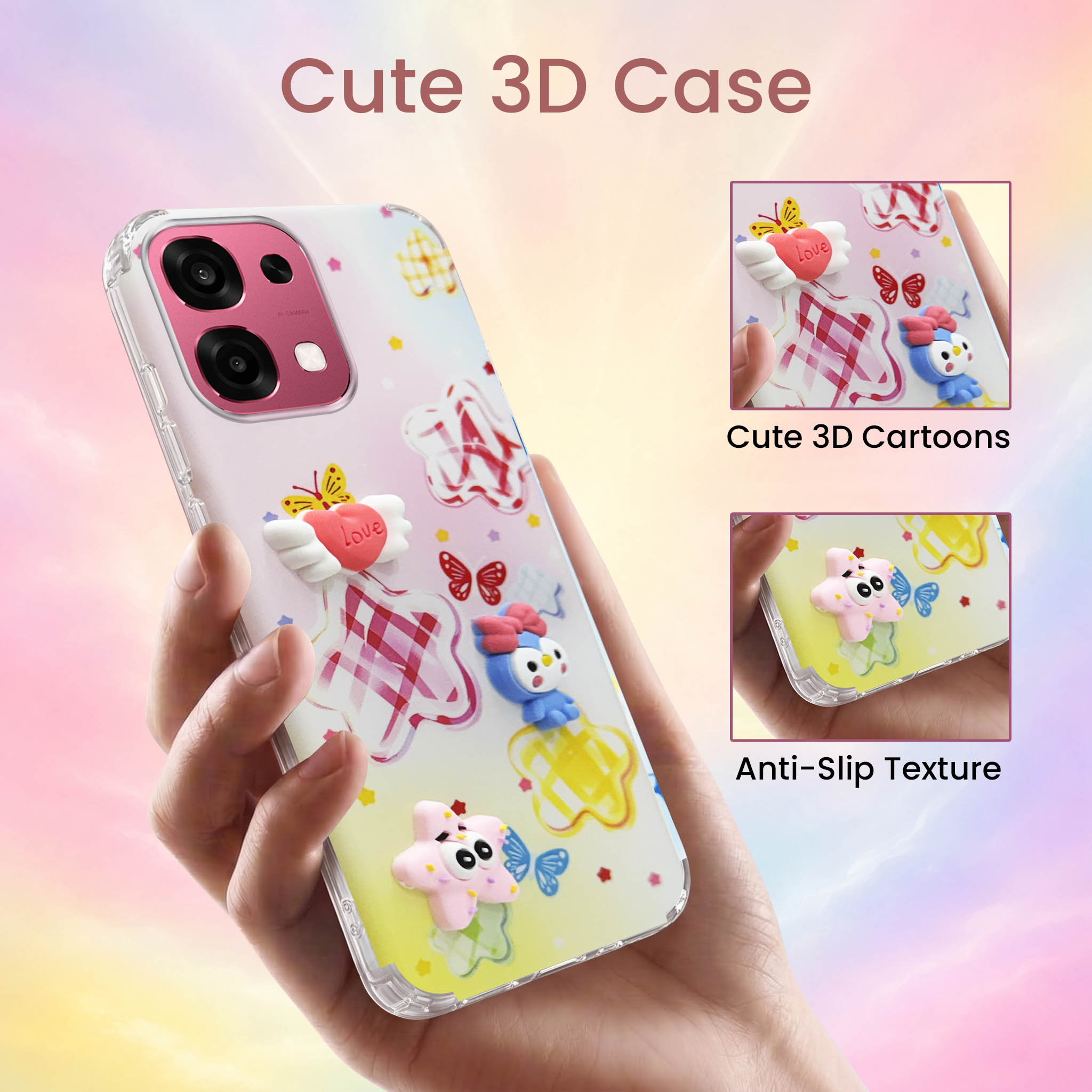 For Oppo F31 5G | Oppo F33 5G Back Cover Case (3D Cute Cartoons | Hard Back Side Soft | Matte Premium Finish | HD Printing)