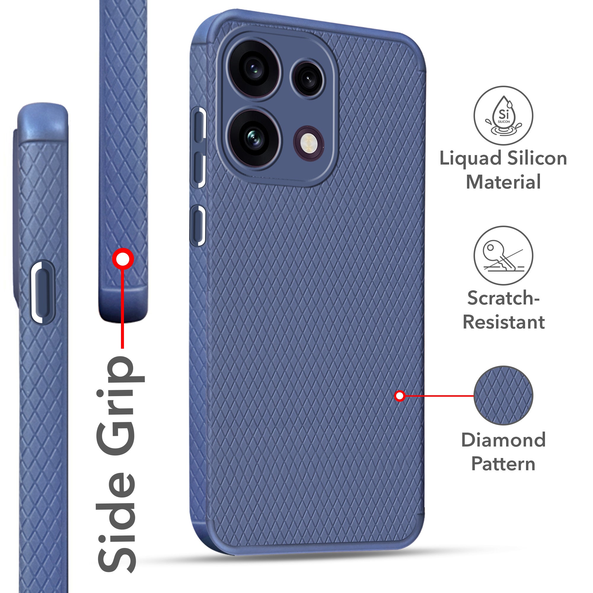 For Oppo Reno 16C 5G Back Cover Case Liquid Silicone (Camera Protection | Side Grip Texture | Soft and Flexible)