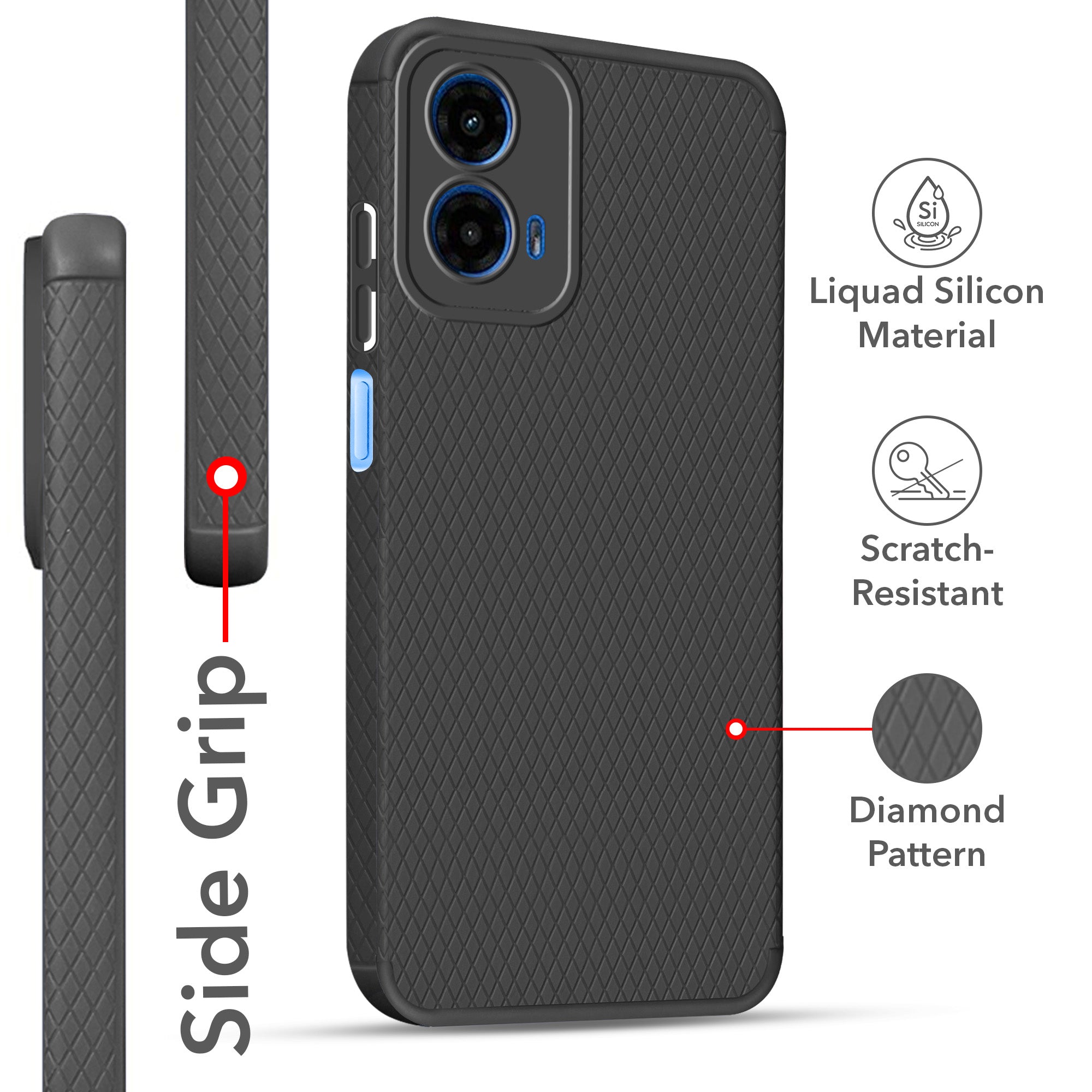 For Motorola Moto G45 Back Cover Case Liquid Silicone (Camera Protection | Side Grip Texture | Soft and Flexible)