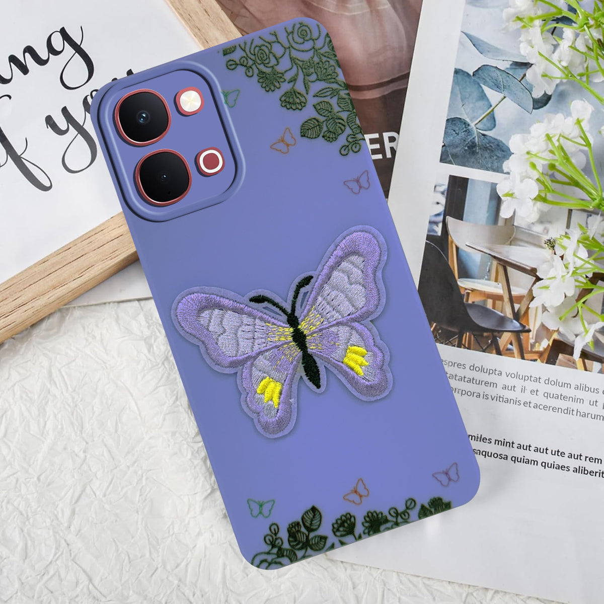 For Vivo Y31T 5G Back Cover Case (Soft Butterfly Embroidery | Women Teen Girls | Camera Protection| Matte Silicone)
