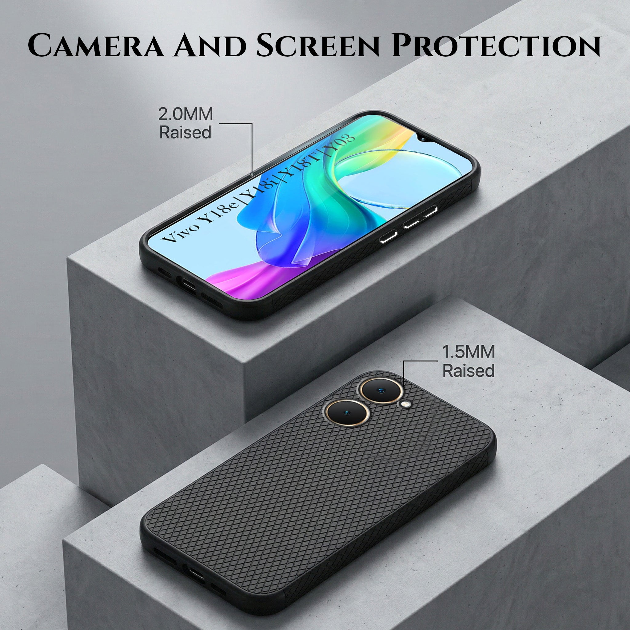 For Vivo Y18 | Y18e | Y0318 | Y18i | Yt Combo with Back Cover and 9H Tempered Glass (Liquid Silicone | Camera Protection | Oleophobic Coating Screen Glass)