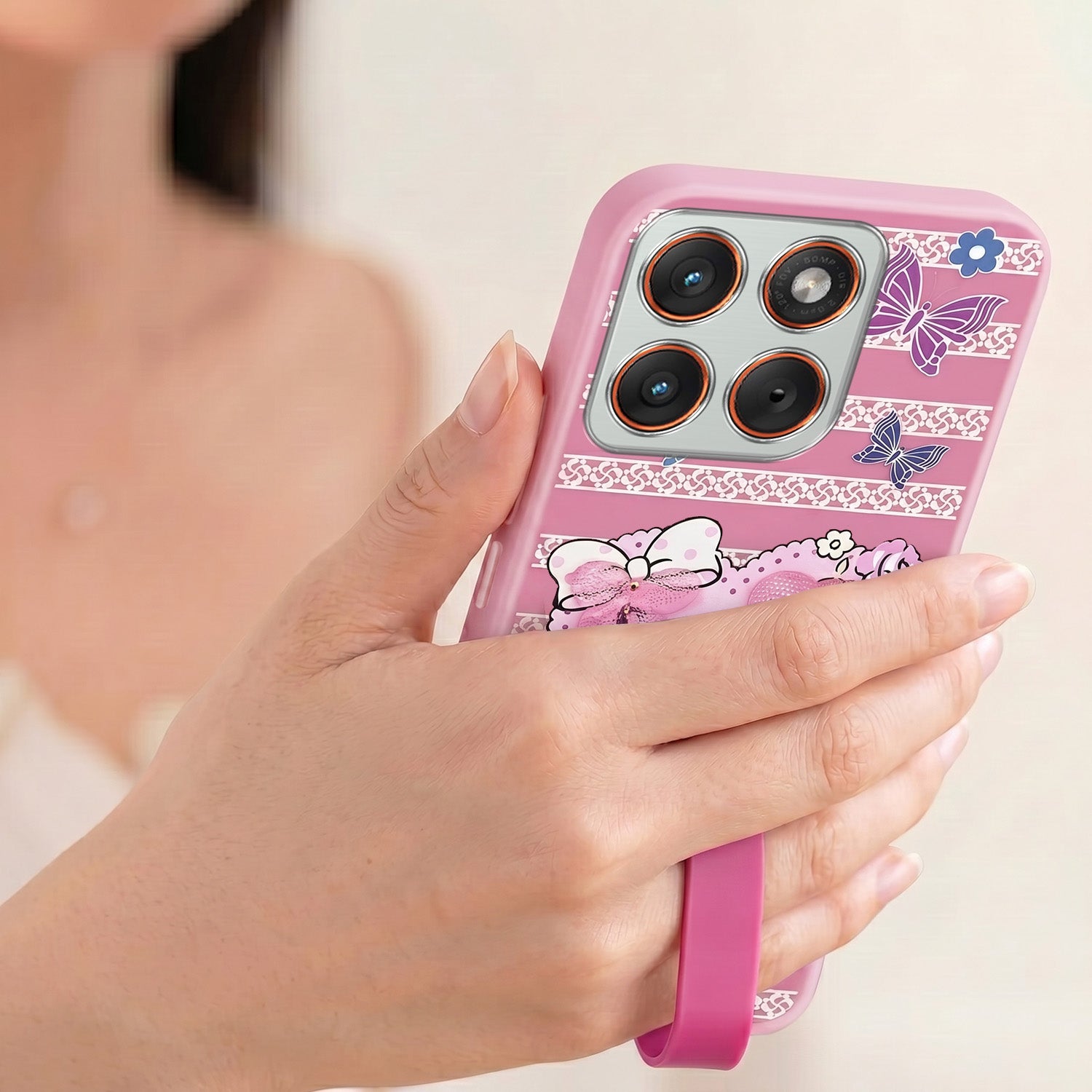 For Motorola Moto Edge 70 Back Cover Case (3D Cute Heart Strap Holder | Camera Protection | Designer Girls Print)