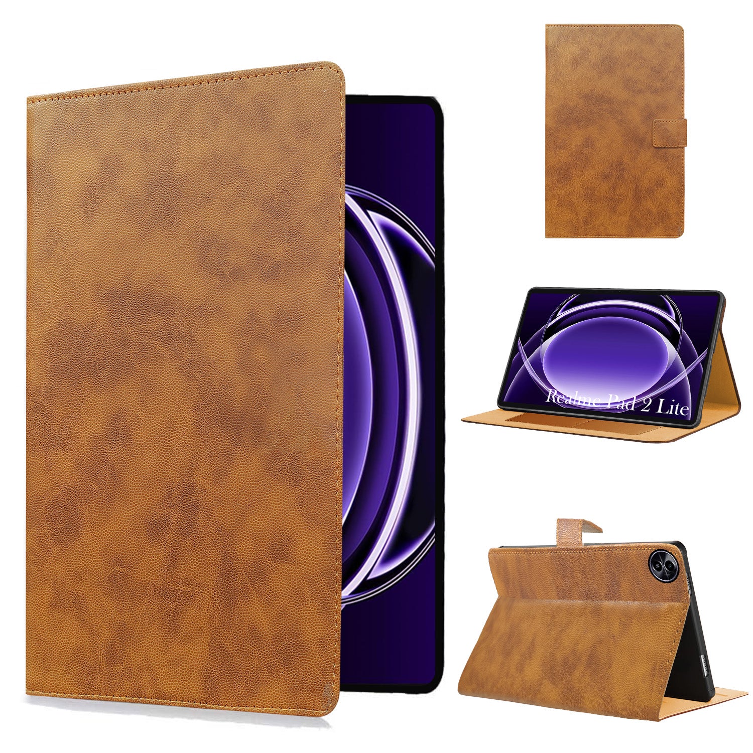 For Realme Pad 2 Lite 10.95 Inch RMP2402 Flip Cover Folio Cover (PU Leather | Multi-Angle Smart Stand | Card Storage Slots | Silicone Back Pouch)