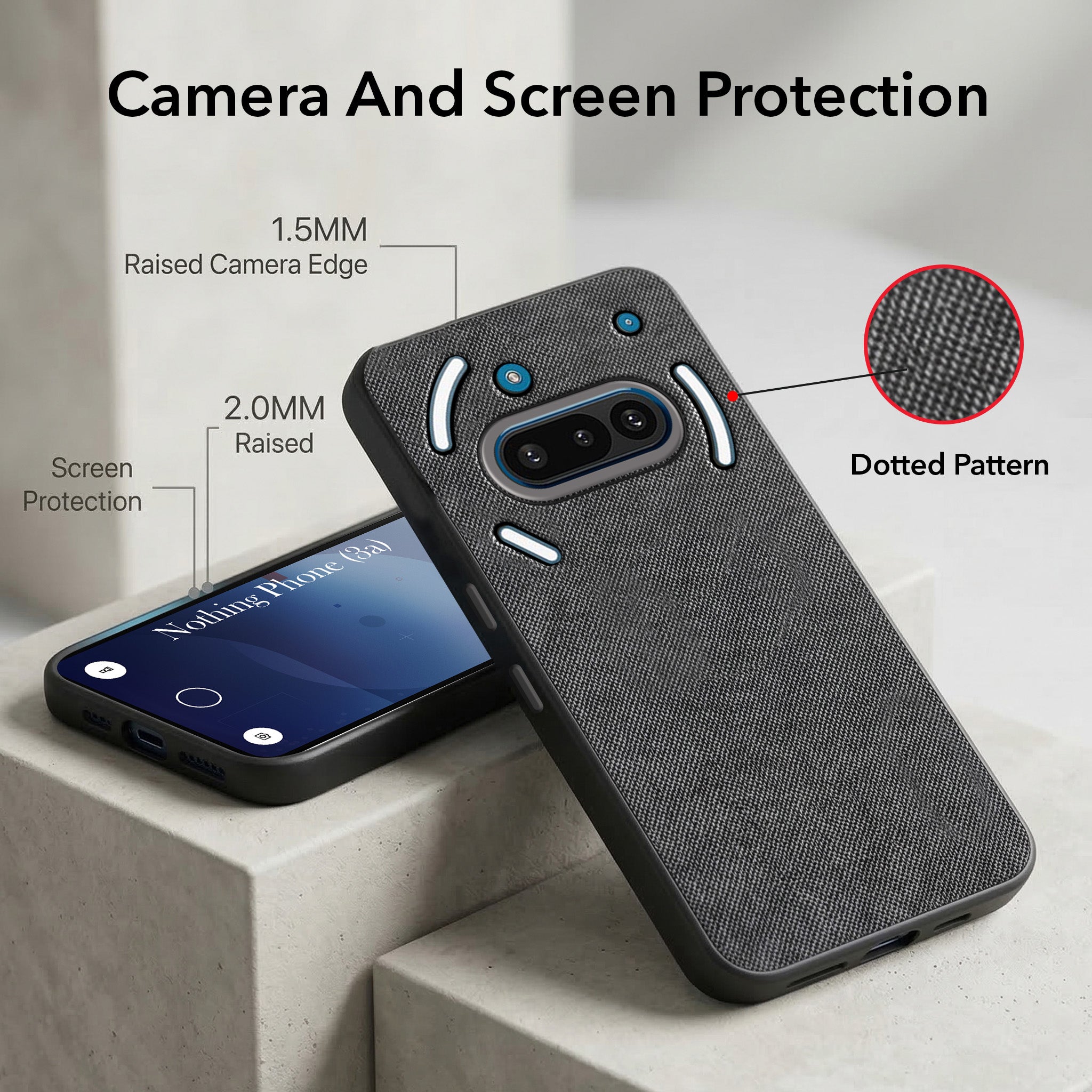 For Nothing Phone 3A Combo (Textured Grip Design | Micro-Fiber Cloth Inside | Oleophobic Coating Screen Glass)