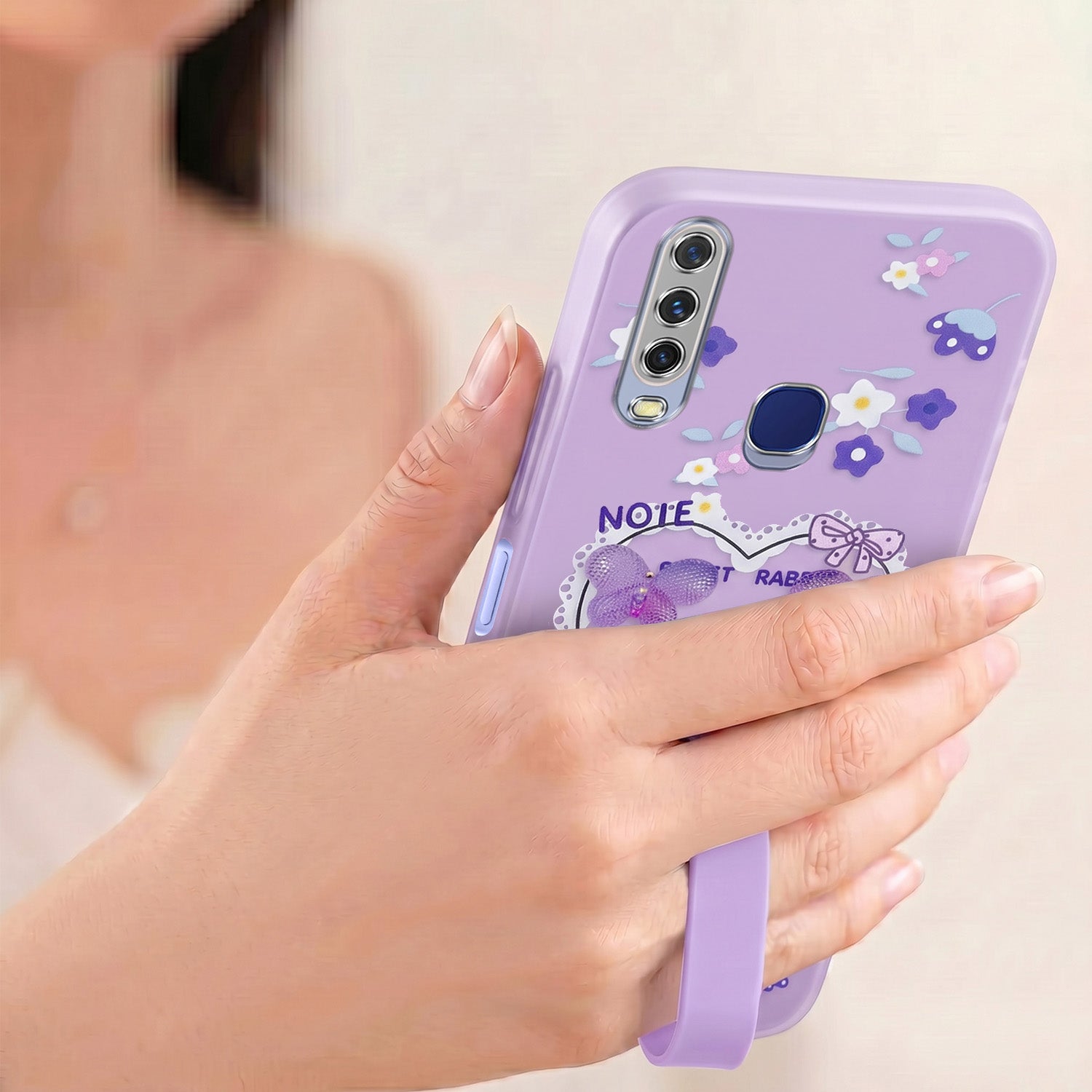 For Vivo Y12 | Y15 | Y17 Back Cover Case (3D Cute Heart Strap Holder | Camera Protection | Designer Girls Print)
