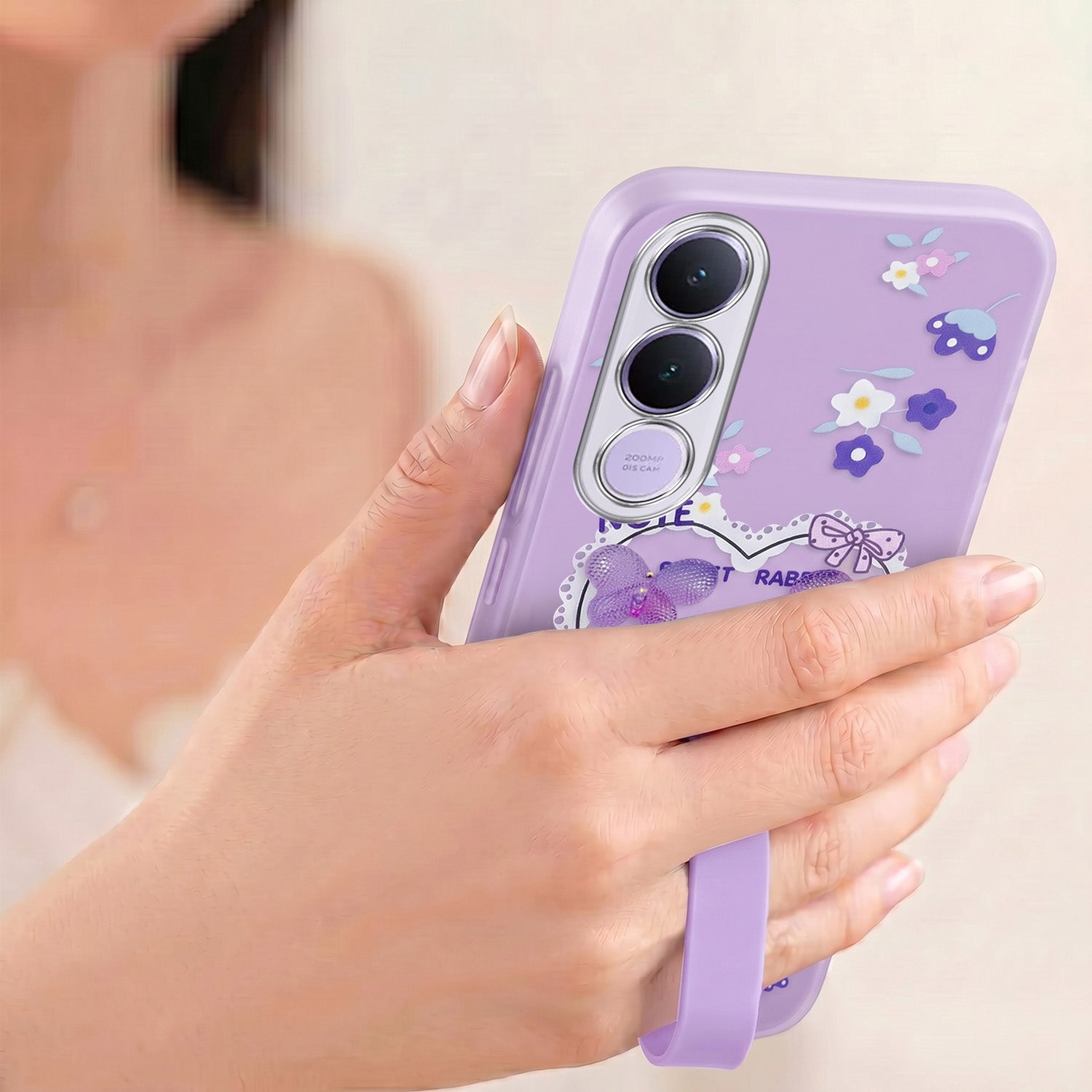 For Vivo V70 FE 5G Back Cover Case (3D Cute Heart Strap Holder | Camera Protection | Designer Girls Print)