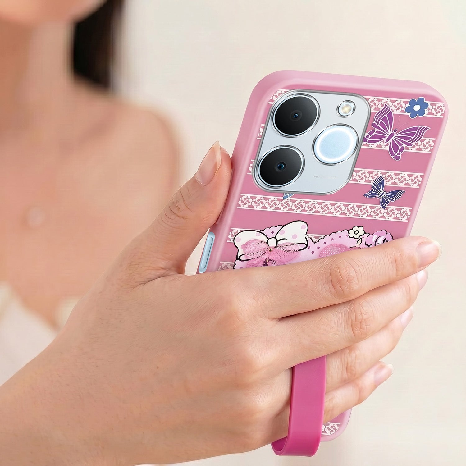 For Realme C71 Back Cover Case (3D Cute Heart Strap Holder | Camera Protection | Designer Girls Print)