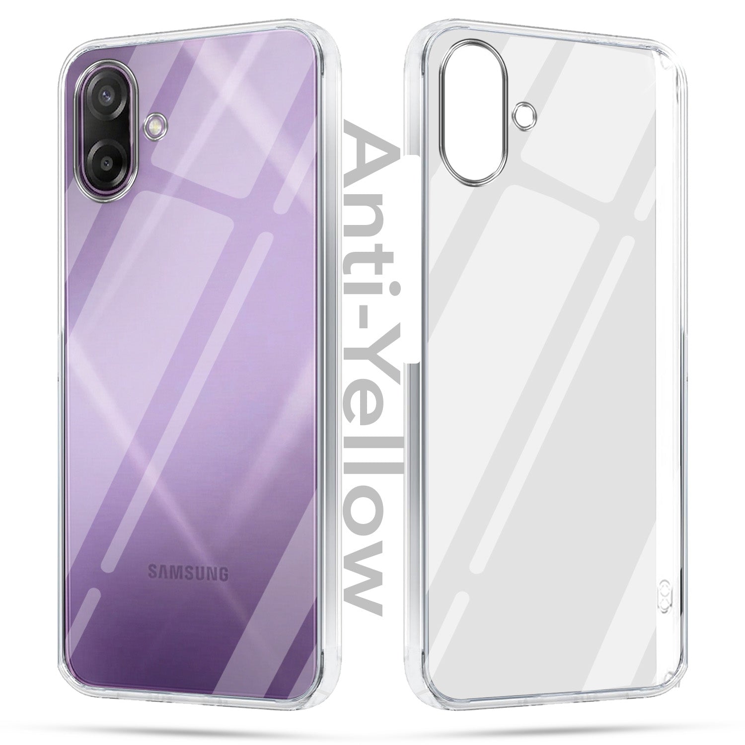 For Samsung Galaxy M17e Combo with Back Cover and 9H Tempered Glass (Lifetime Anti-Yellow | Sleek Hard Crystal | Oleophobic Coating Screen Glass)