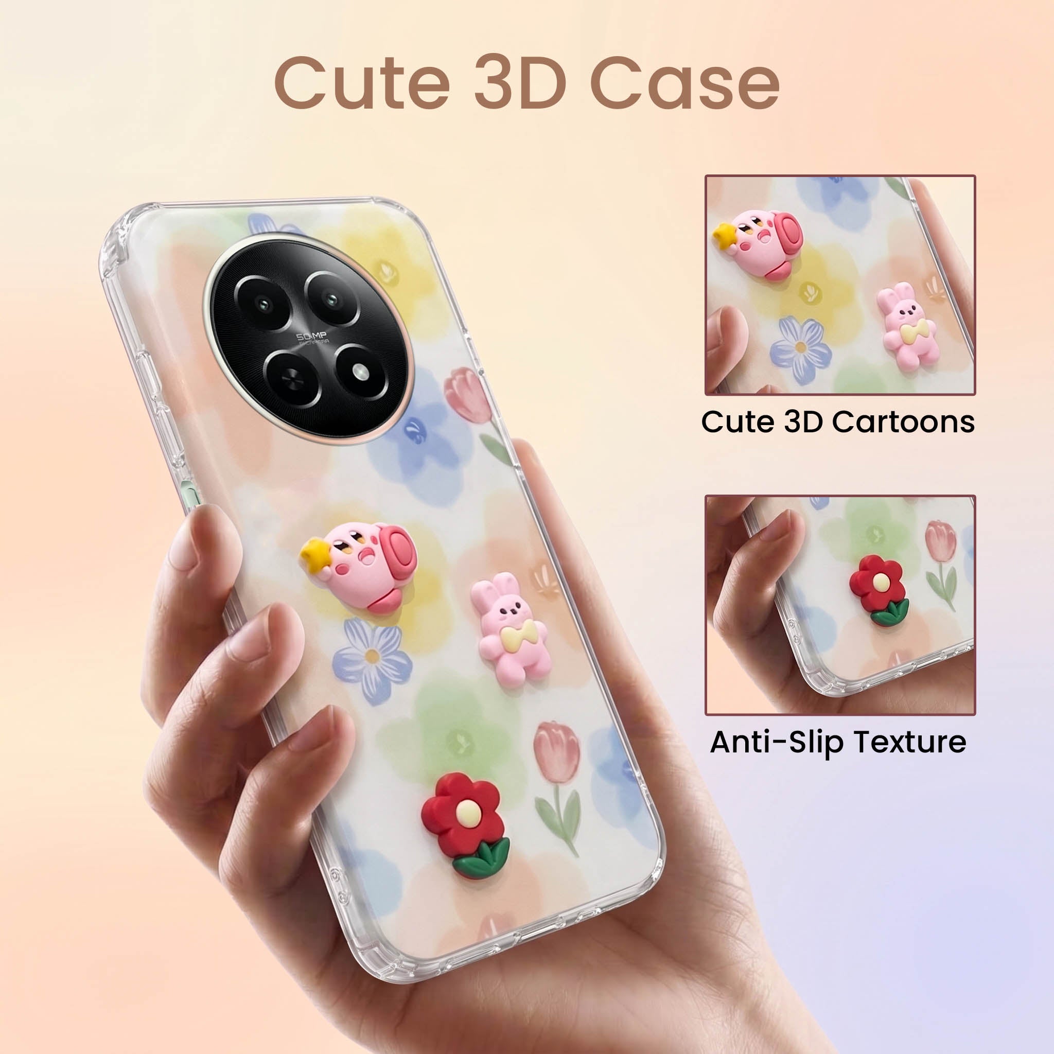 For Realme 12 | Realme 12X Back Cover Case (3D Cute Cartoons | Hard Back Side Soft | Matte Premium Finish | HD Printing)
