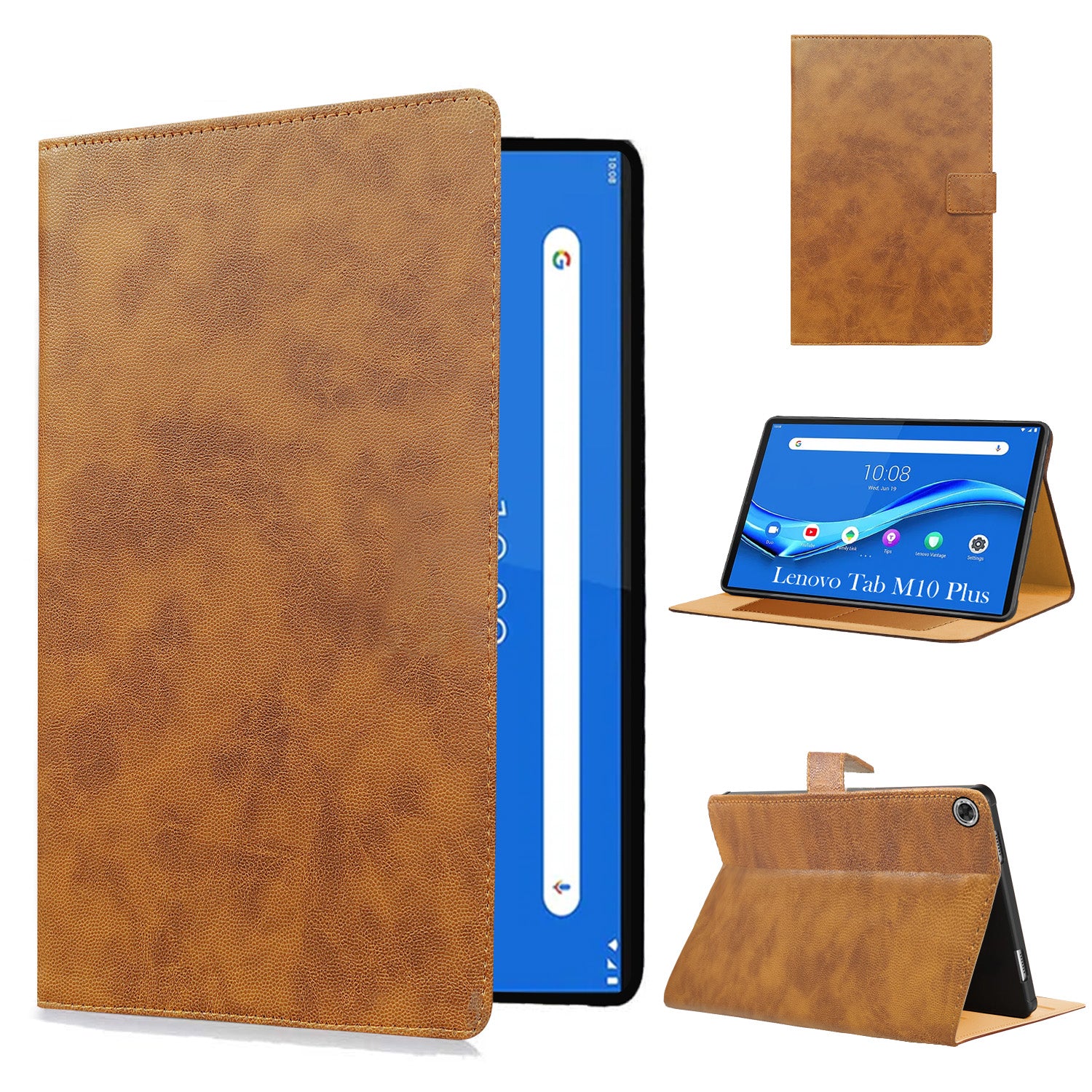 For Lenovo Tab M10 Plus 10.3 Inch TB-X606/X606F/X606X/X606V Flip Cover Folio Cover (PU Leather | Multi-Angle Smart Stand | Card Storage Slots | Silicone Back Pouch)