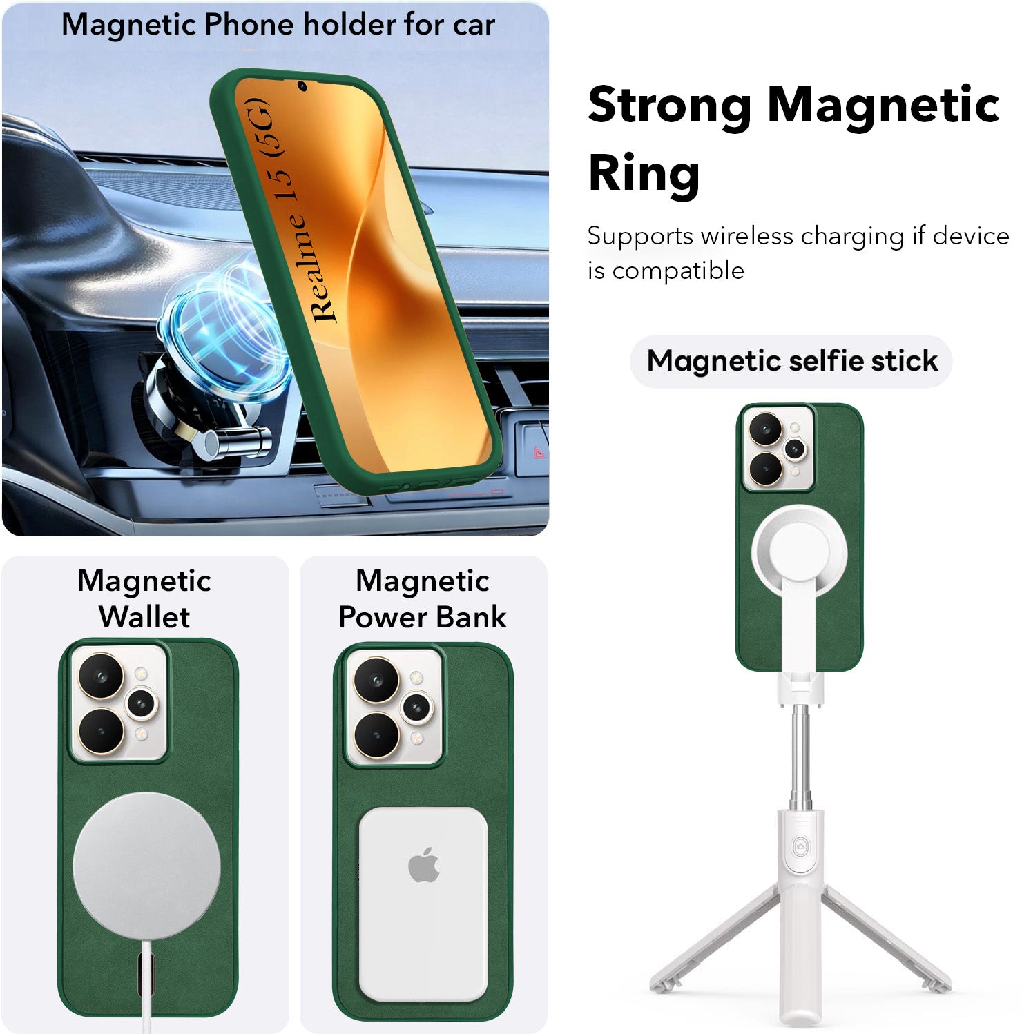 For Realme 15 Back Cover Case Leather Finish (MagSafe Compatible Wireless Charging | Soft Touch | Camera Bump Protection)