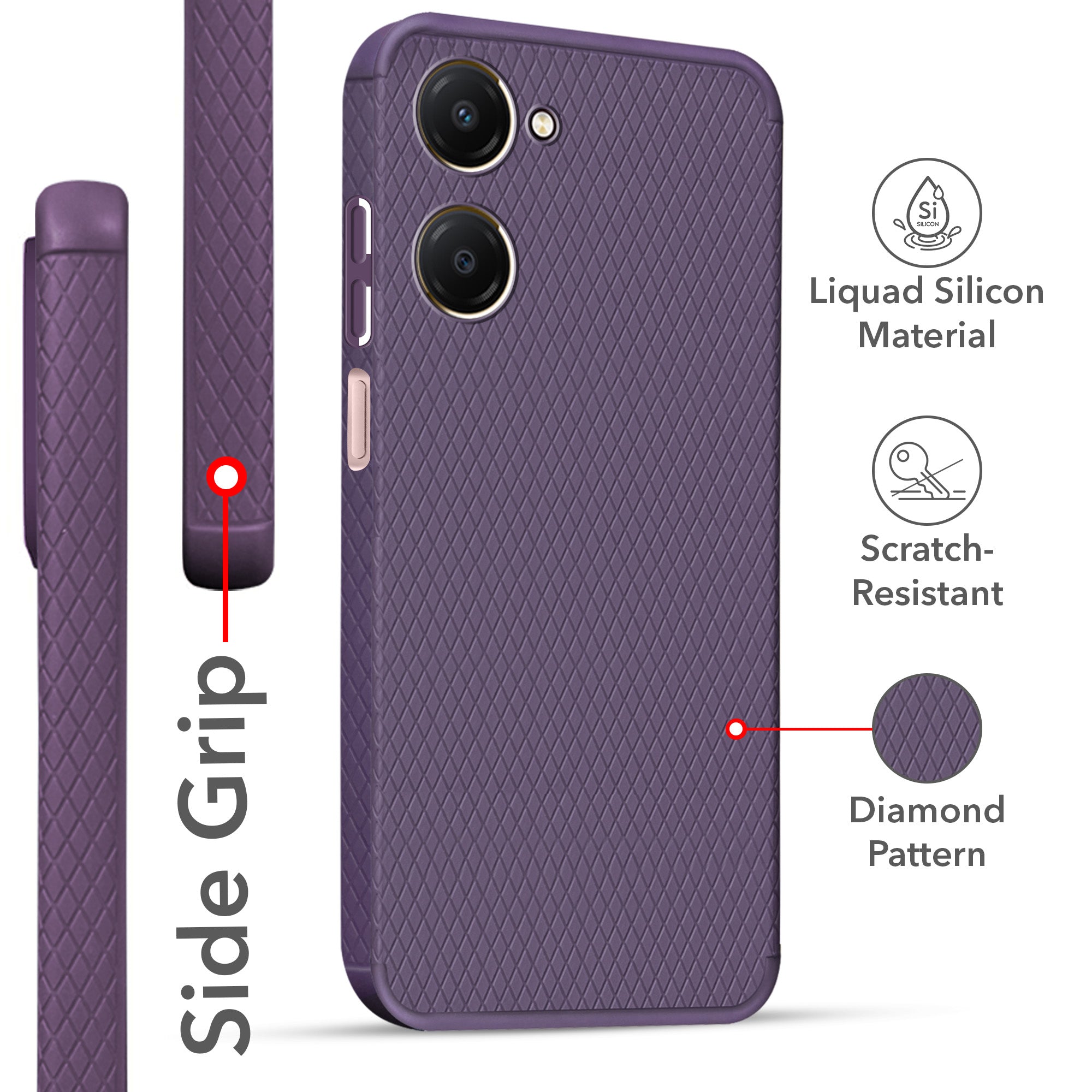 For Vivo iQOO Z9 Lite 5G Back Cover Case Liquid Silicone (Camera Protection | Side Grip Texture | Soft and Flexible)