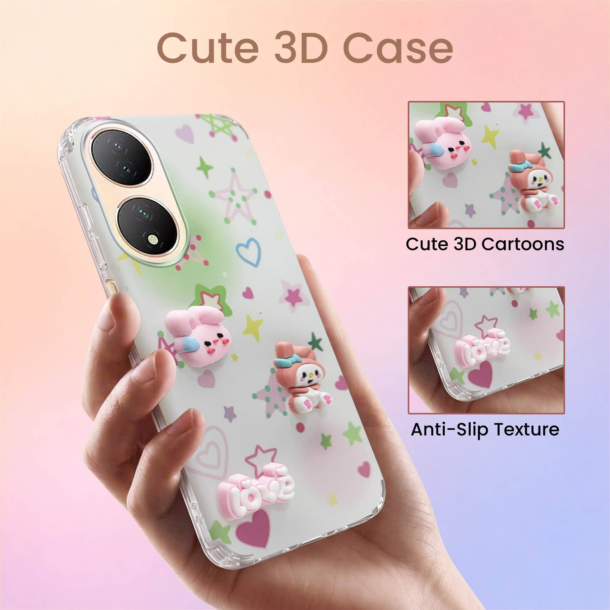 For Vivo Y100 Back Cover Case (3D Cute Cartoons | Hard Back Side Soft | Matte Premium Finish | HD Printing)