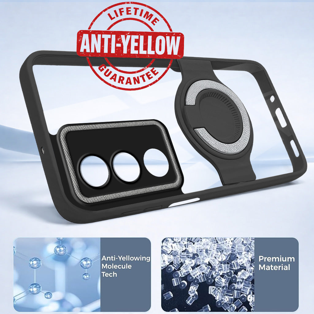 For Oppo K12x 5G Back Cover Case with stand (Built-in Ring Holder Kickstand | Lifetime Anti Yellow | Camera Protection)