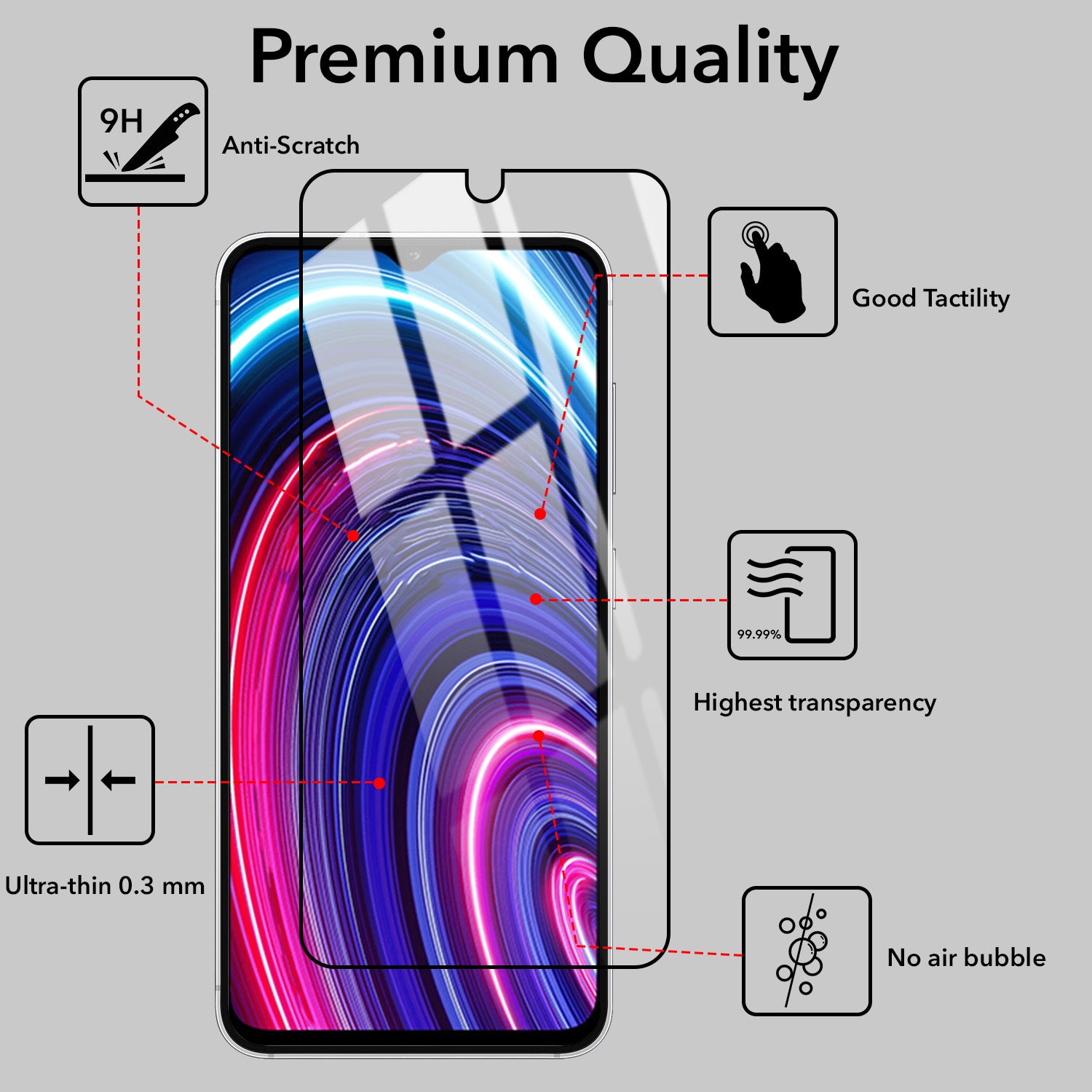 Tempered Glass For Realme C21Y | C25Y Military-Grade Gorilla Screen Protector With Installation Kit | Shatterproof, Full Coverage, HD Clear, Scratch Resistant (Pack of 1)
