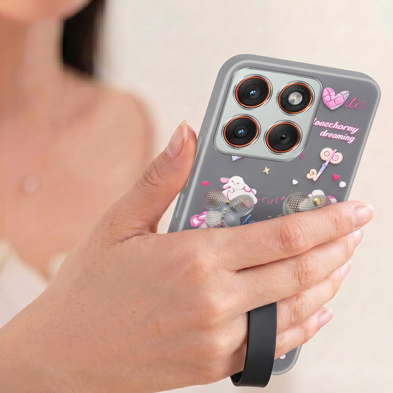 For Motorola Moto Edge 70 Back Cover Case (3D Cute Heart Strap Holder | Camera Protection | Designer Girls Print)