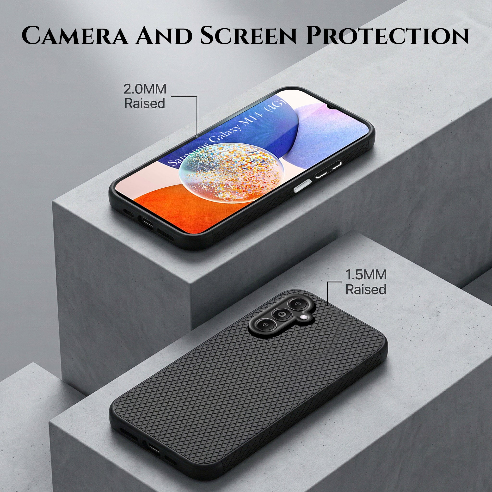 For Samsung Galaxy M14 4G Combo with Back Cover and 9H Tempered Glass (Liquid Silicone | Camera Protection | Oleophobic Coating Screen Glass)