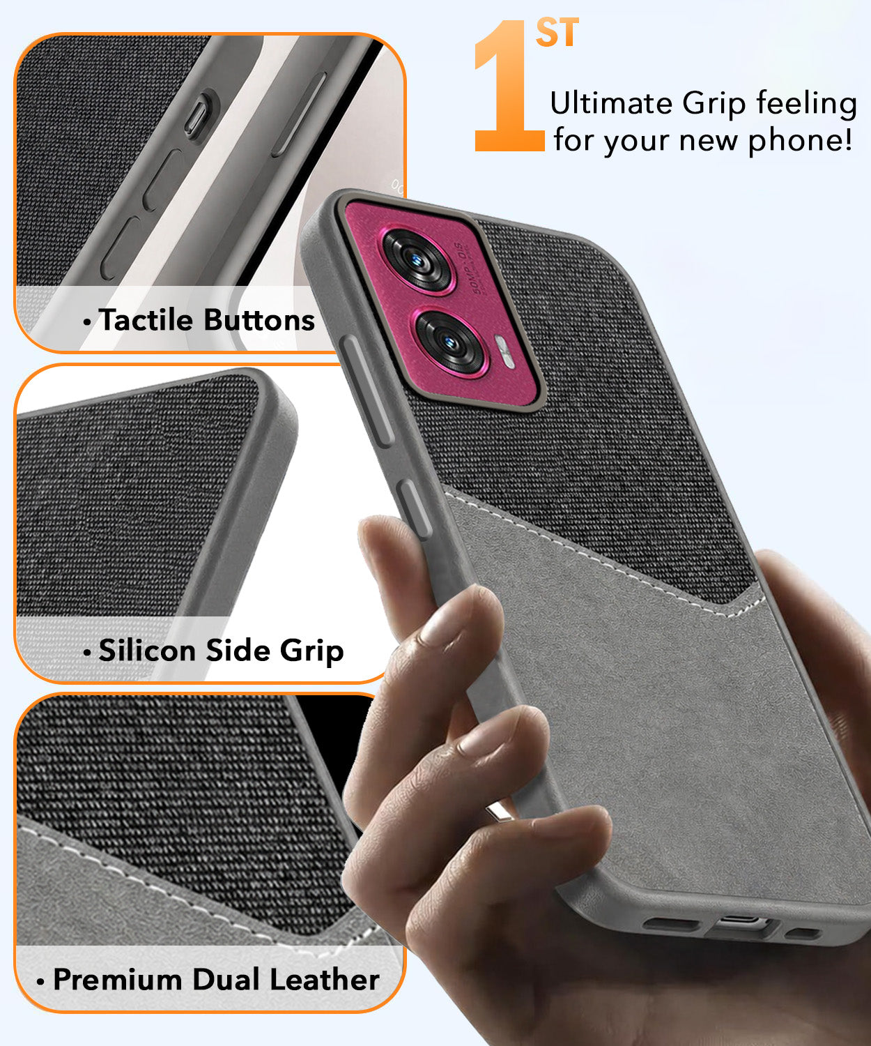 For Motorola Moto Edge 50 Fusion Back Cover Case (Dual PU Leather Stitch | Professional Minimalist | Soft and Flexible)
