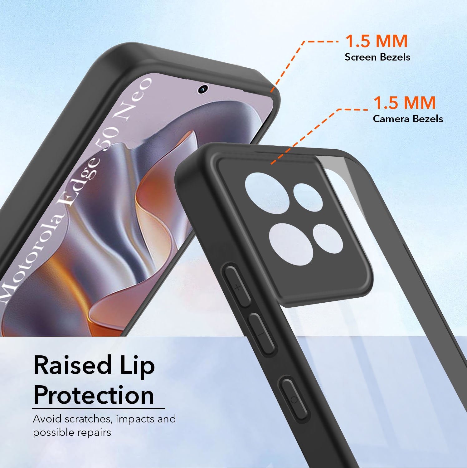 For Motorola Moto Edge 50 Neo Combo with Back Cover and 9H Tempered Glass (Lifetime Anti-Yellow | Crystal Clear Shockproof | Oleophobic Coating Screen Glass)