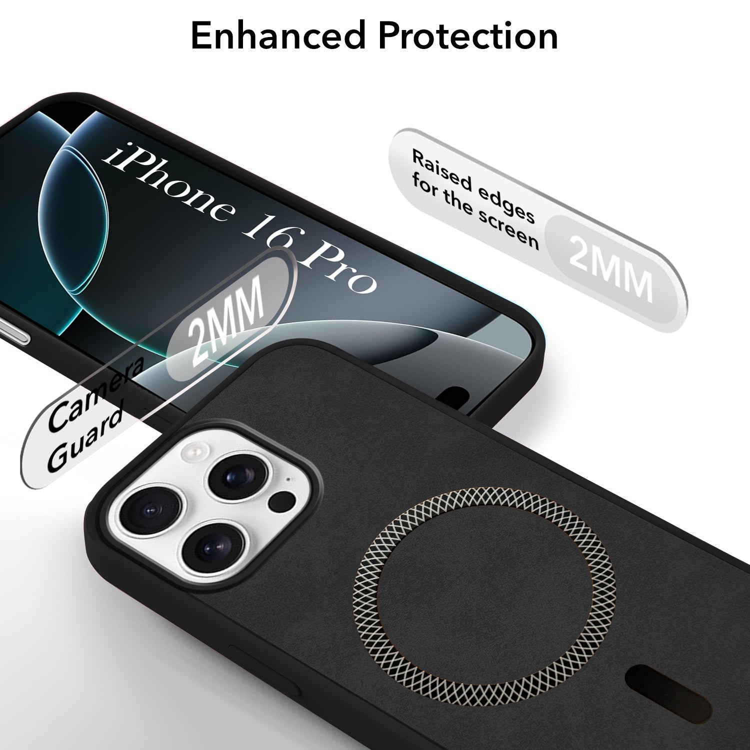 For Apple iPhone 16 Pro Back Cover Case (Sleek Leather Finish | MagSafe Compatible Wireless Charging | Camera Bump Protection)