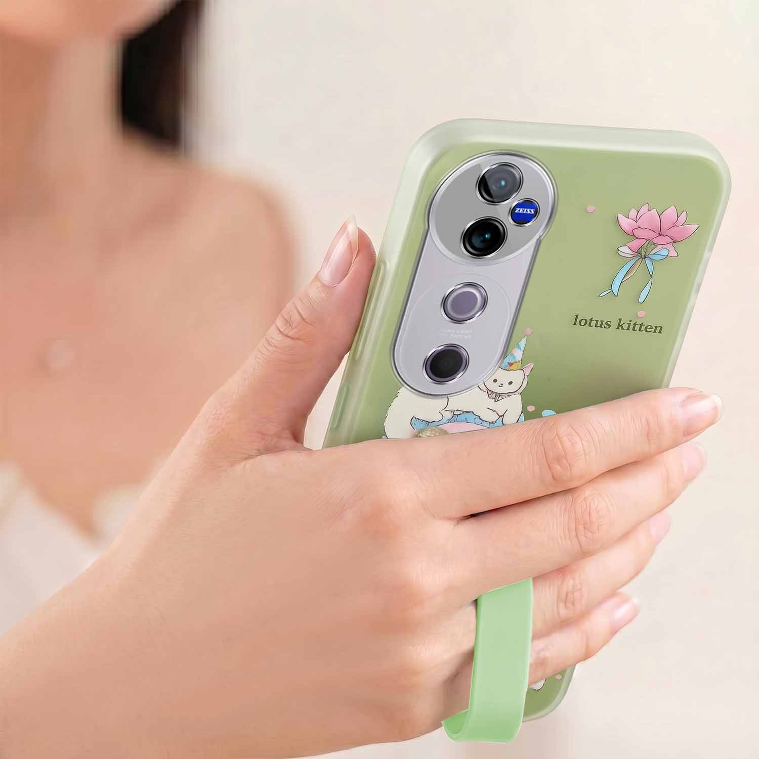 For Vivo V40 | Vivo V40 Pro 5G Back Cover Case (3D Cute Heart Strap Holder | Camera Protection | Designer Girls Print)