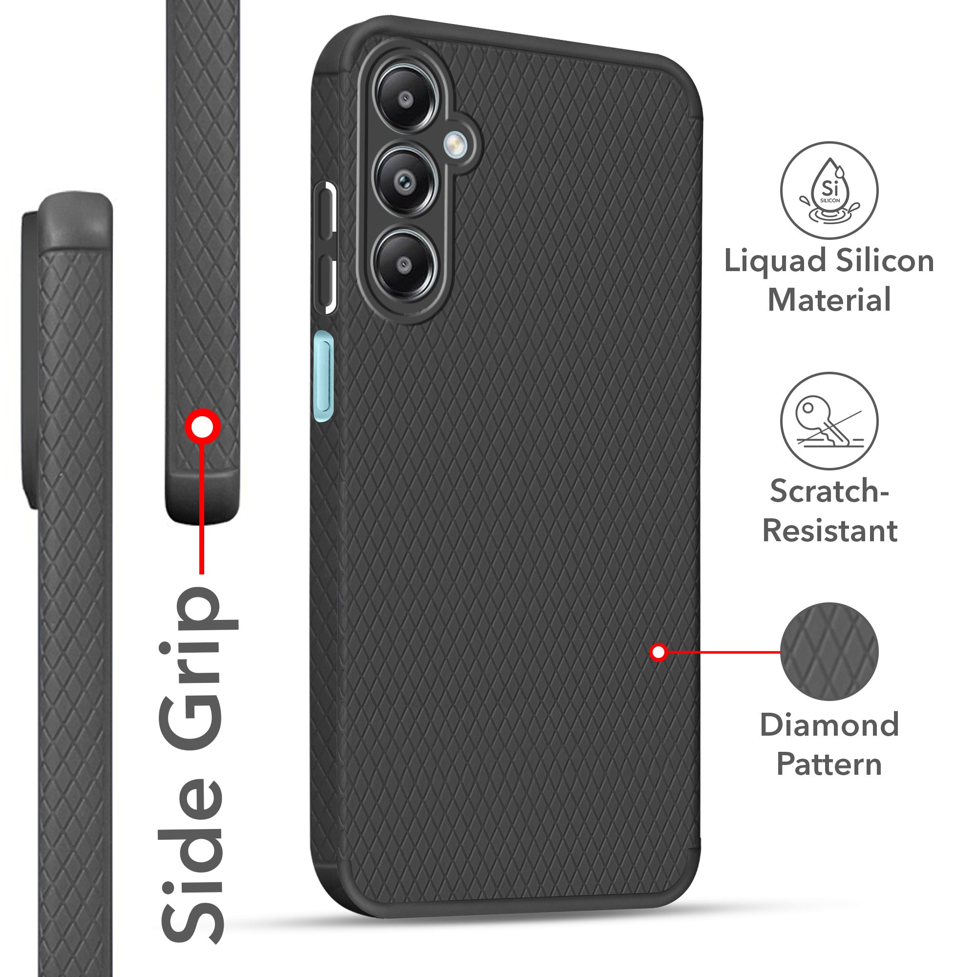 For Samsung Galaxy M14 4G Back Cover Case (Liquid Silicone | Side Grip | Camera Protection)