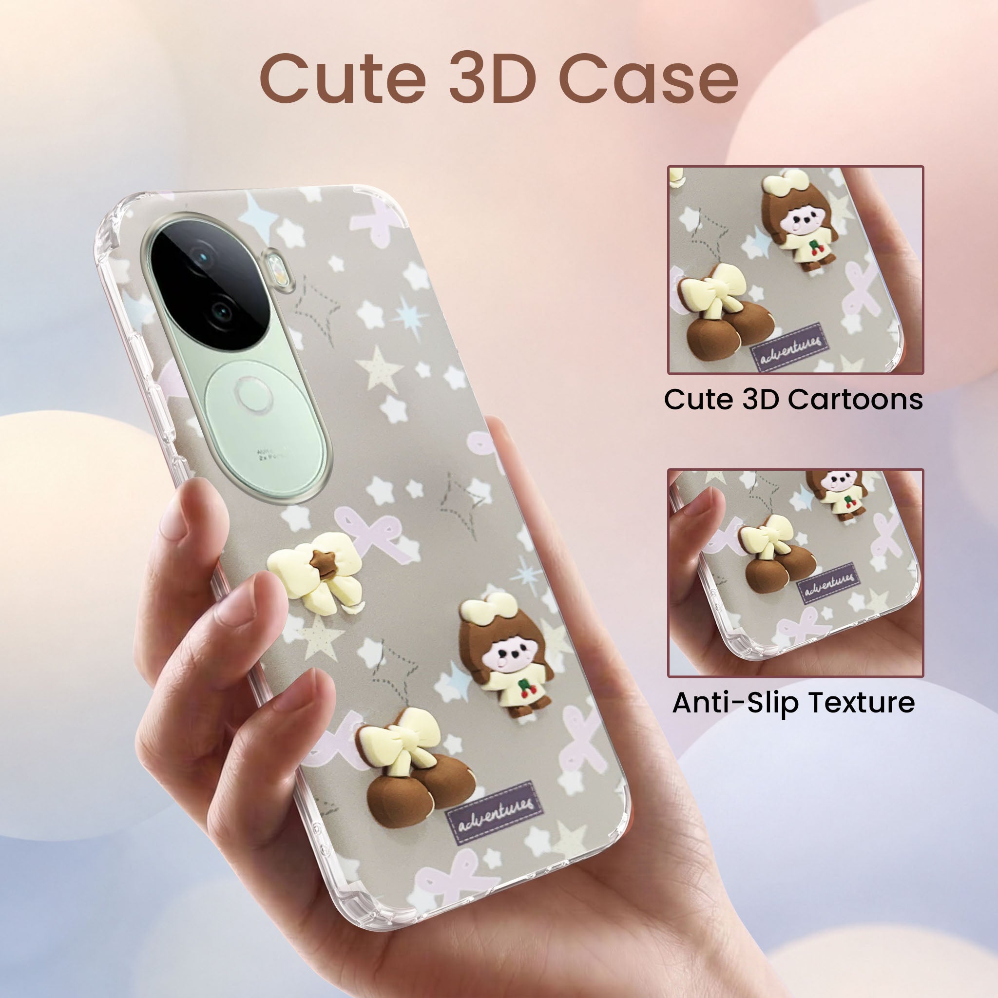 For Vivo V40e Back Cover Case (3D Cute Cartoons | Hard Back Side Soft | Matte Premium Finish | HD Printing)