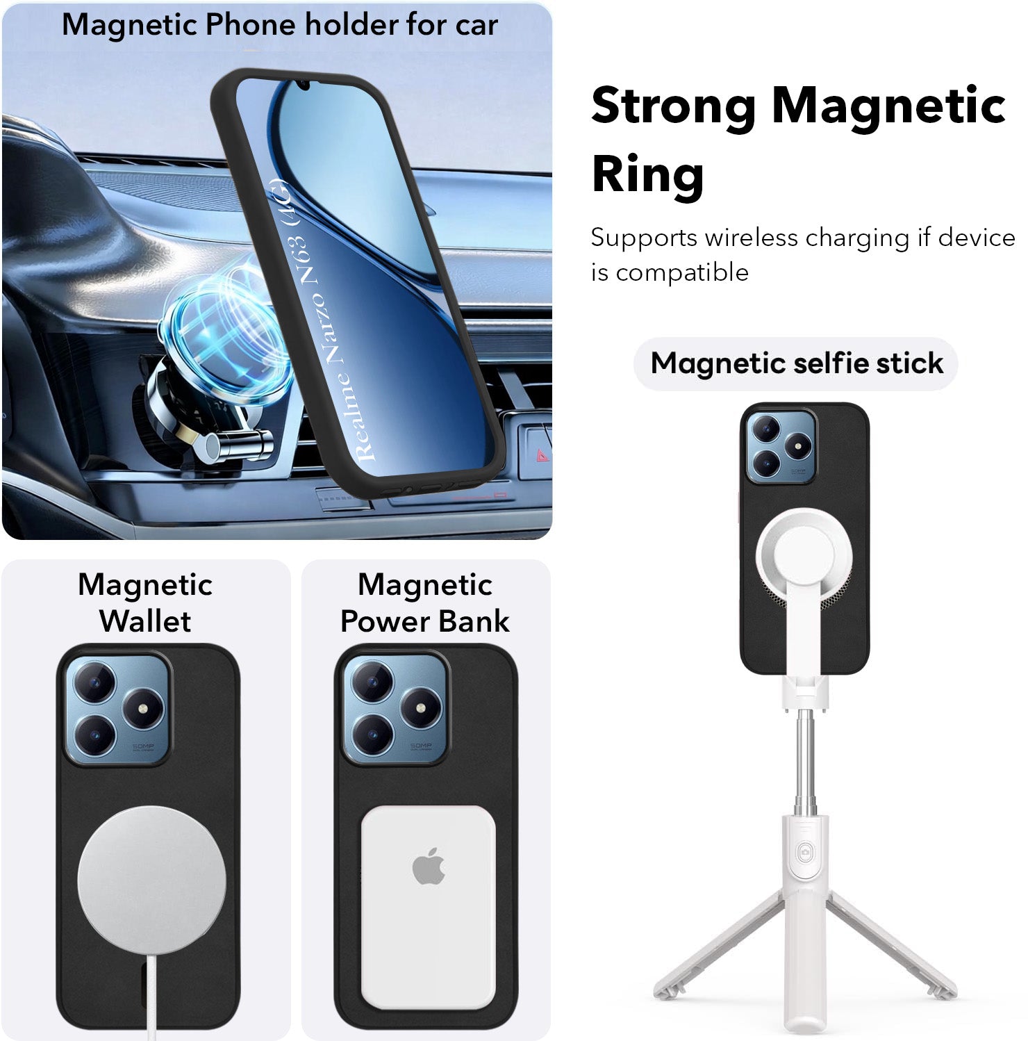 For Realme Narzo N63 Back Cover Case Leather Finish (MagSafe Compatible Wireless Charging | Soft Touch | Camera Bump Protection)