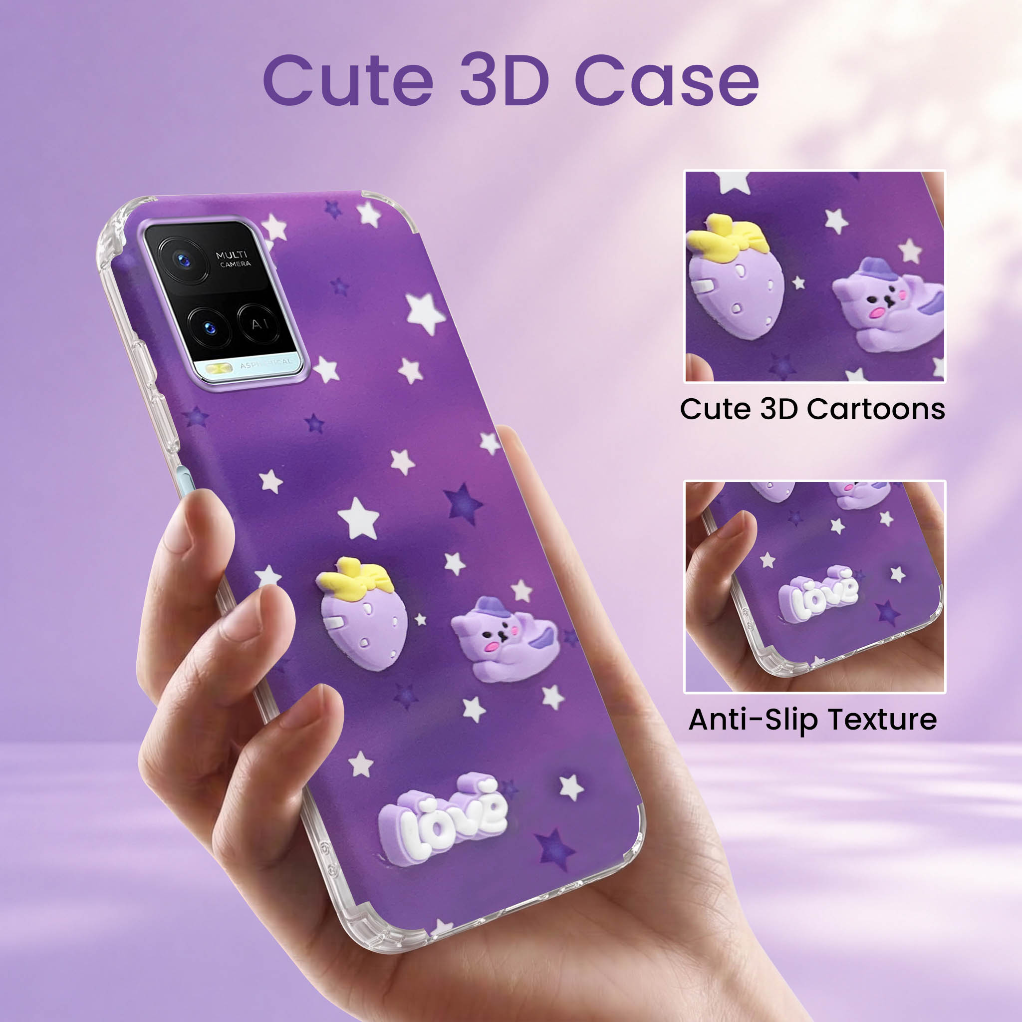 For Vivo Y21e | Vivo Y21A | Vivo Y32 Back Cover Case (3D Cute Cartoons | Hard Back Side Soft | Matte Premium Finish | HD Printing)
