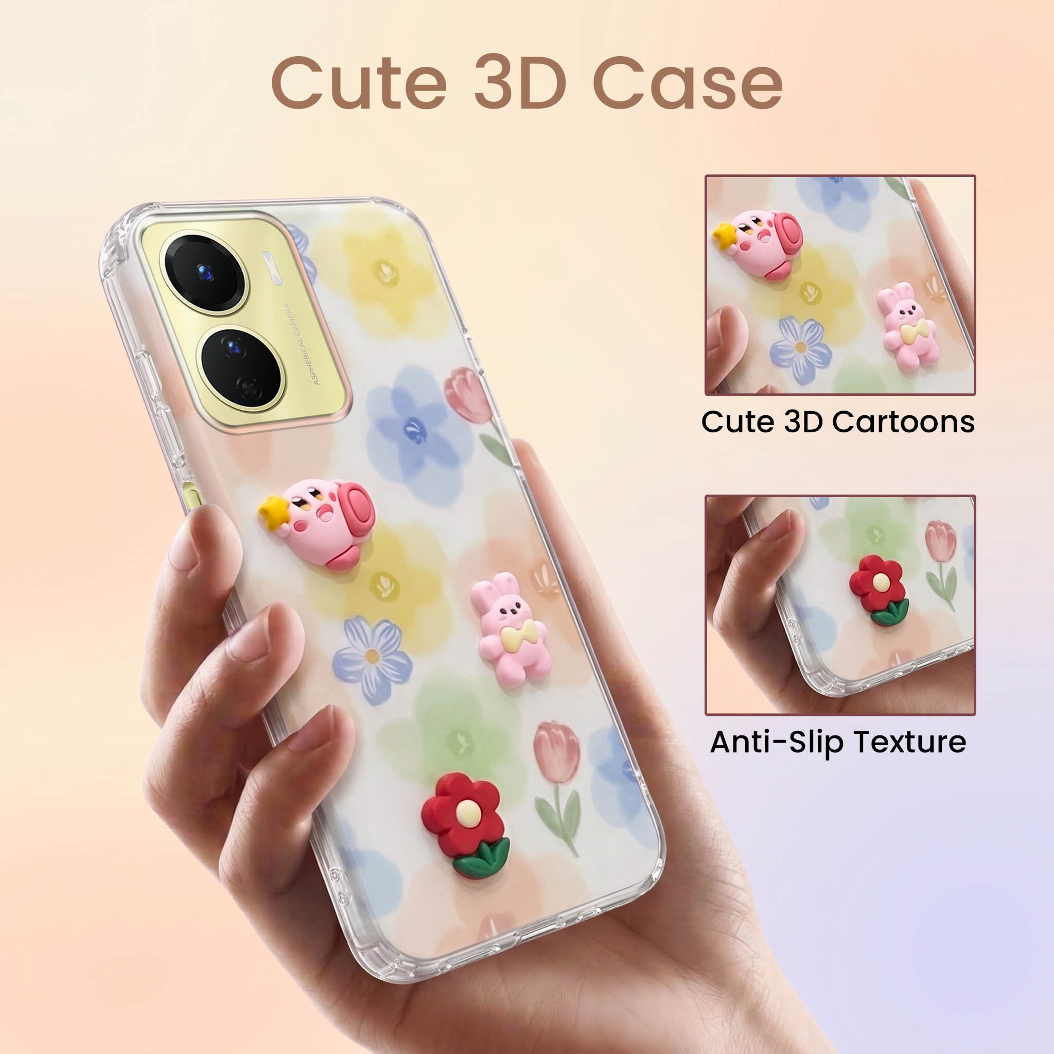For Vivo Y16 Back Cover Case (3D Cute Cartoons | Hard Back Side Soft | Matte Premium Finish | HD Printing)