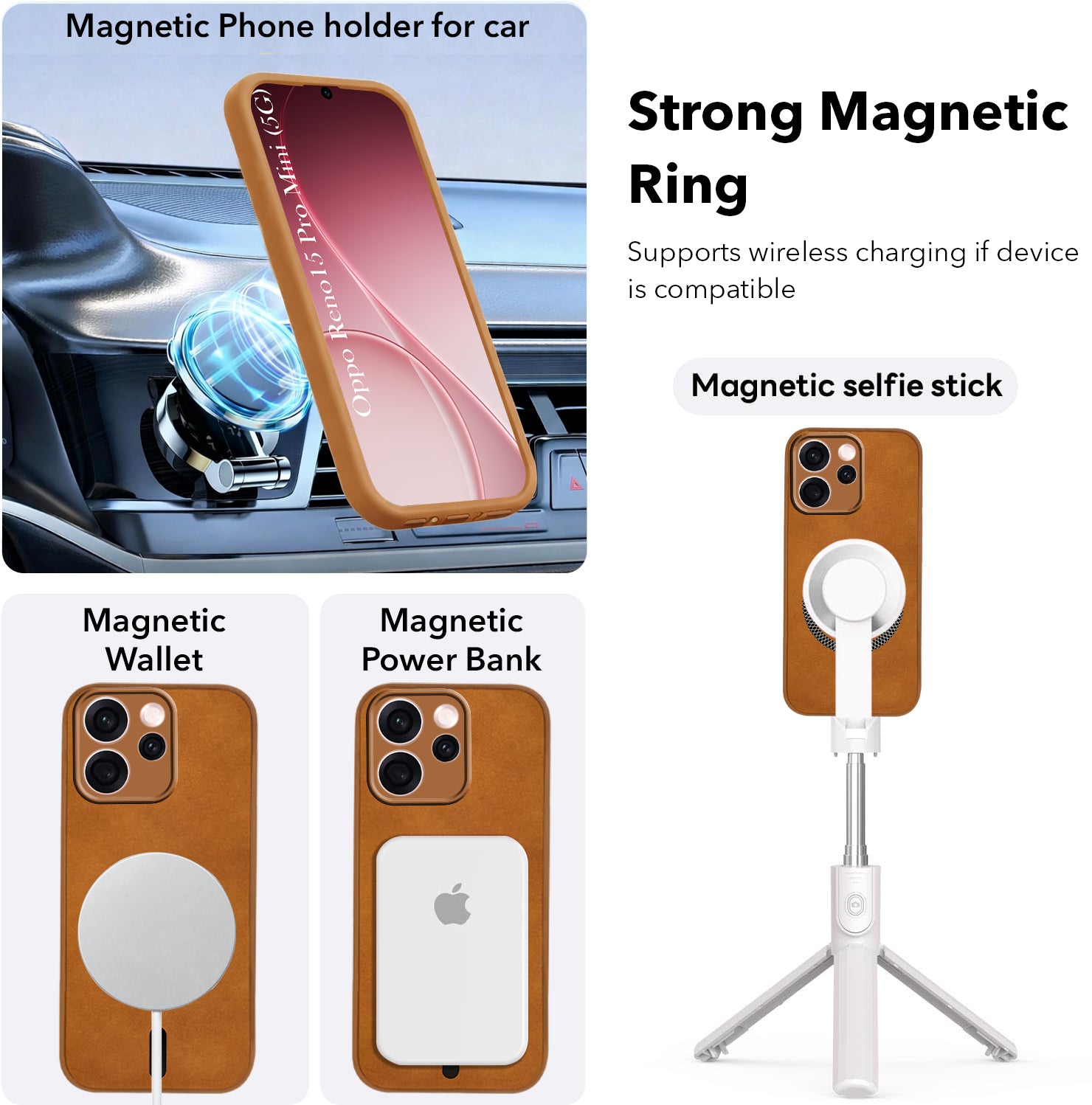 For Oppo Reno15 Pro Mini 5G | Oppo Reno 15 Pro Mini 5G Back Cover Case  Leather Finish  (MagSafe Compatible Wireless Charging | Soft Touch | Camera Bump Protection)