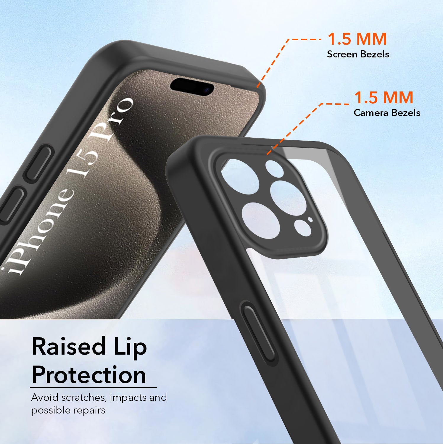 For Apple iPhone 15 Pro Combo with Back Cover and 9H Tempered Glass (Lifetime Anti-Yellow | Crystal Clear Shockproof | Oleophobic Coating Screen Glass)