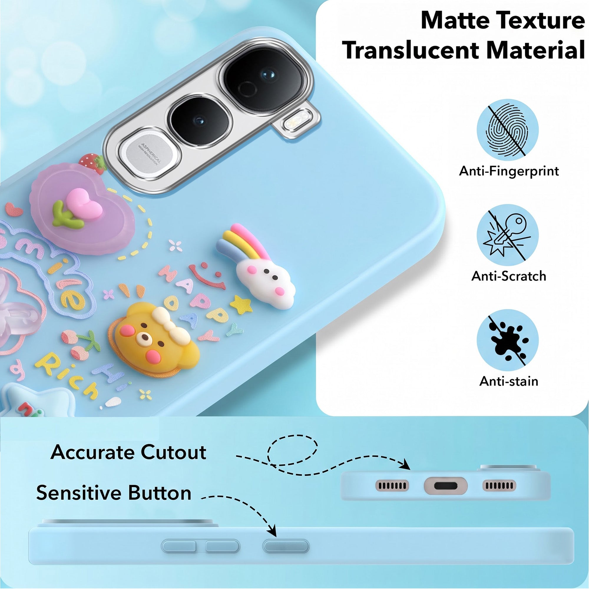 For Vivo Y400 Pro Back Cover Case (Cute 3D cartoon charms design | Slim Aesthetic Case for Girls | Camera Protection | Hard Unbreakable)