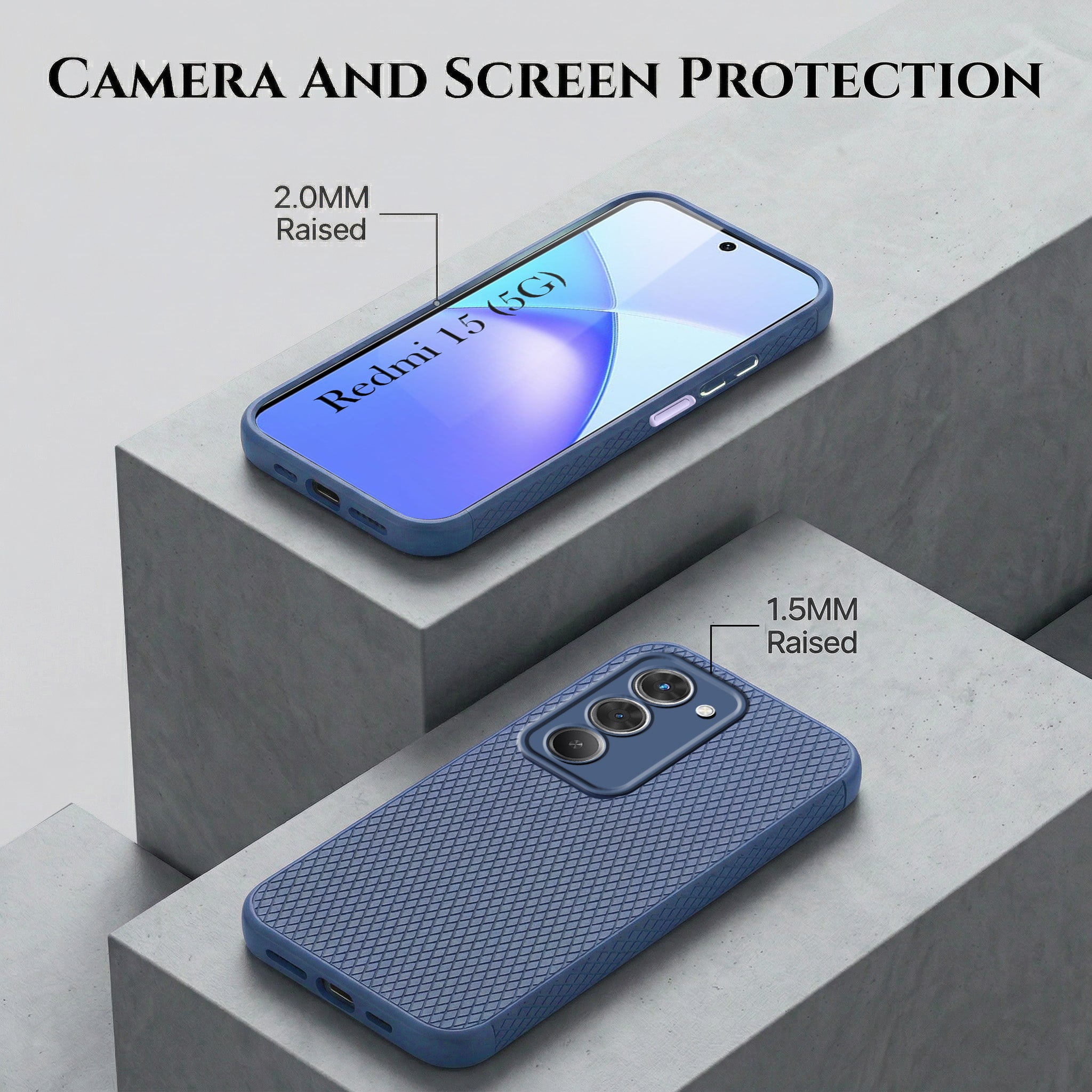 For Redmi 15 Combo with Back Cover and 9H Tempered Glass (Liquid Silicone | Camera Protection | Oleophobic Coating Screen Glass)