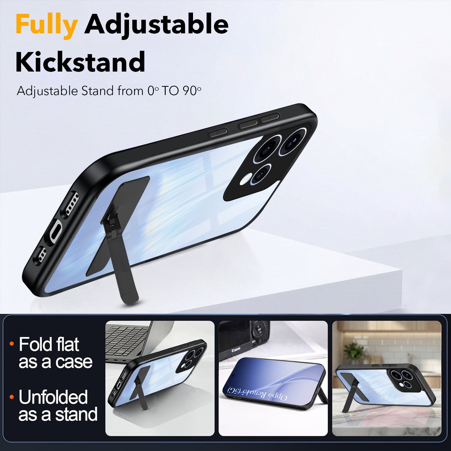 For Oppo Reno15 5G | Oppo Reno 15 5G Back Cover Case (Built-in Stand | Lifetime Anti Yellow | Kickstand Shockproof | Camera Protection | MagSafe Compatible)