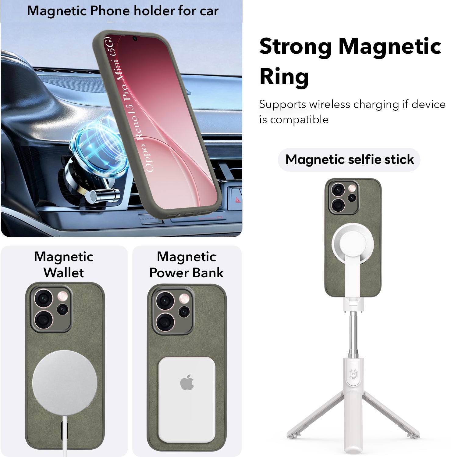 For Oppo Reno15 Pro Mini 5G | Oppo Reno 15 Pro Mini 5G Back Cover Case  Leather Finish  (MagSafe Compatible Wireless Charging | Soft Touch | Camera Bump Protection)