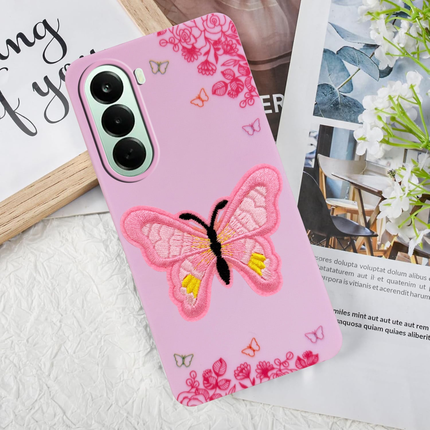 For OnePlus Nord CE 6 Lite Back Cover Case (Soft Butterfly Embroidery | Women Teen Girls | Camera Protection| Matte Silicone)