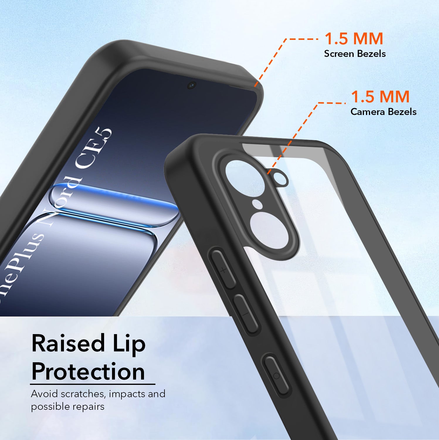 For Oneplus Nord CE 5 Combo with Back Cover and 9H Tempered Glass (Lifetime Anti-Yellow | Crystal Clear Shockproof | Oleophobic Coating Screen Glass)