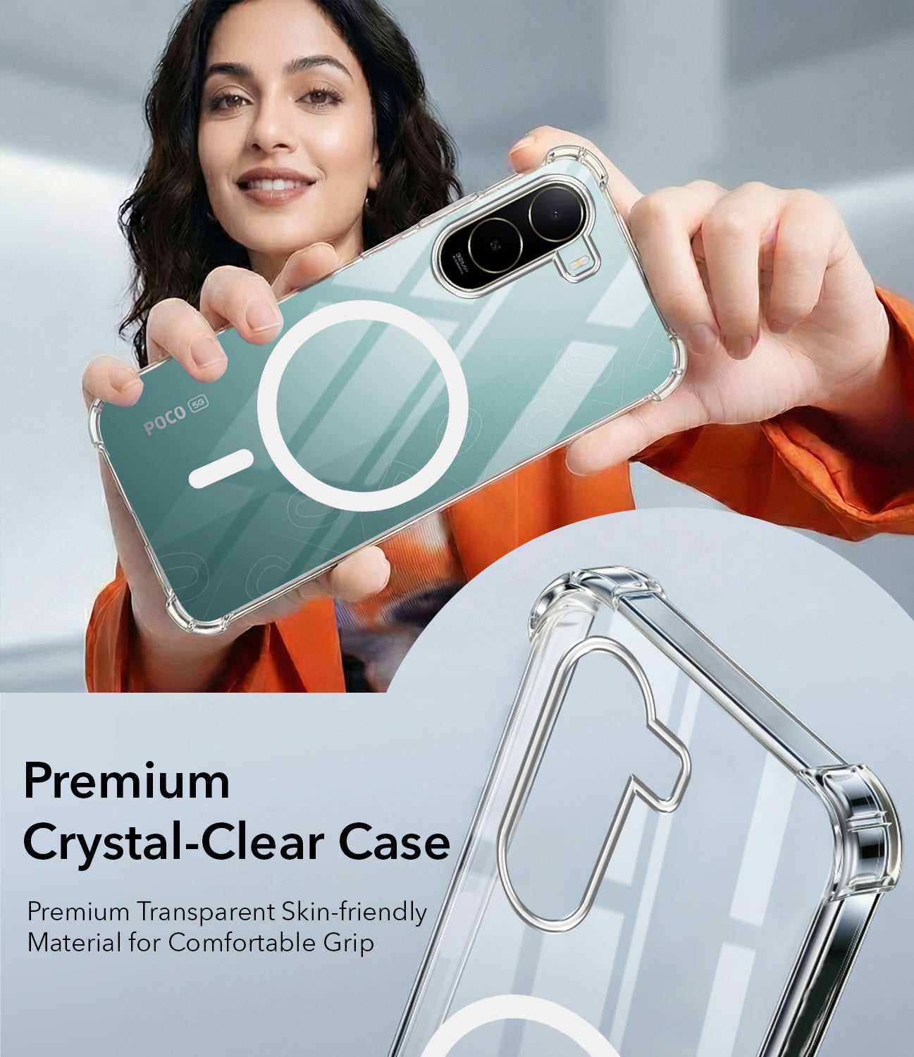 For Poco C85x 5G Back Cover Shockproof Crystal-Clear (Magsafe Wireless Support | Drop & Camera Protection | Hard Polycarbonate)