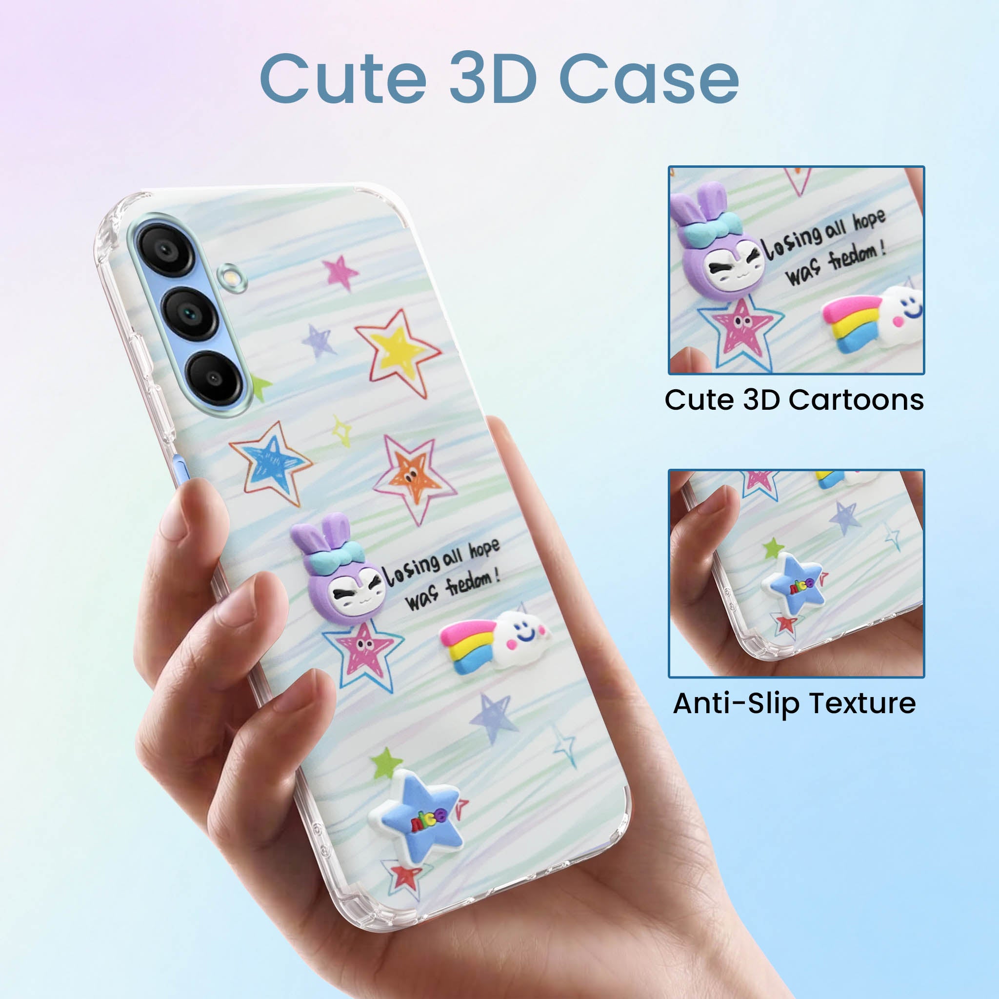 For Samsung Galaxy A15 5G Back Cover Case (3D Cute Cartoons | Hard Back Side Soft | Matte Premium Finish | HD Printing)