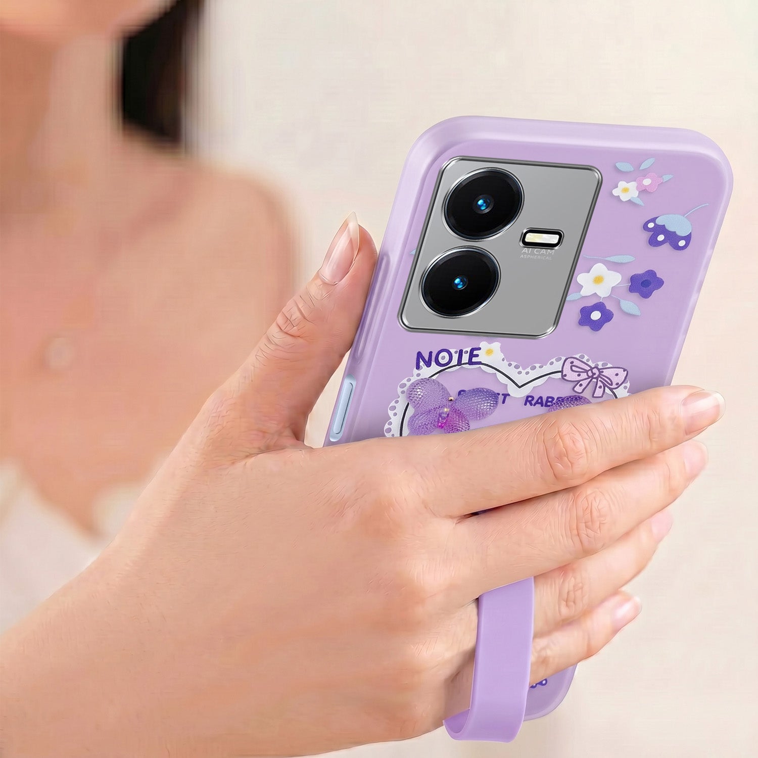 For Vivo Y22 | Vivo Y22s Back Cover Case (3D Cute Heart Strap Holder | Camera Protection | Designer Girls Print)