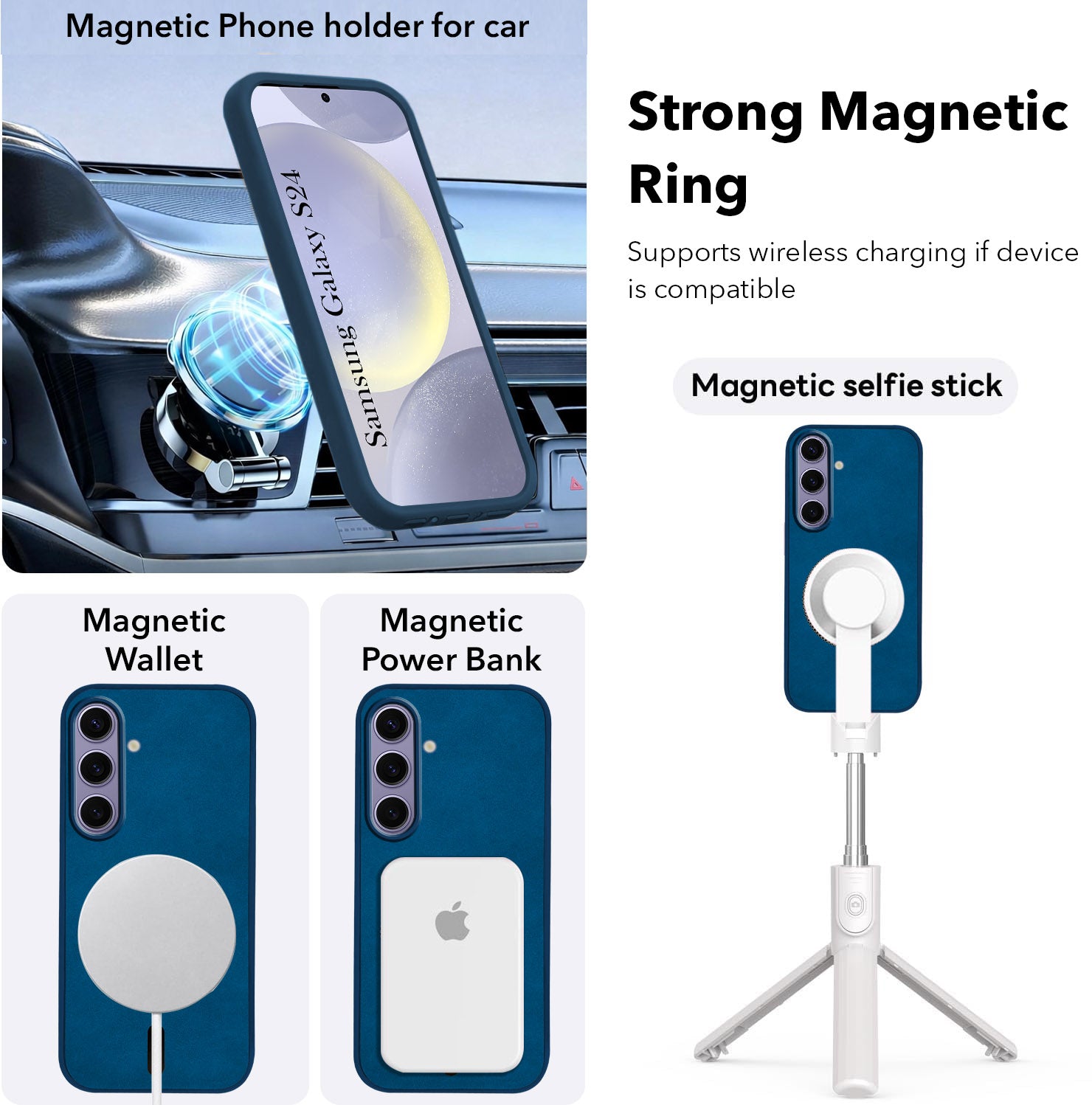 For Samsung Galaxy S24 Back Cover Case (Sleek Leather Finish | MagSafe Compatible Wireless Charging | Camera Bump Protection)