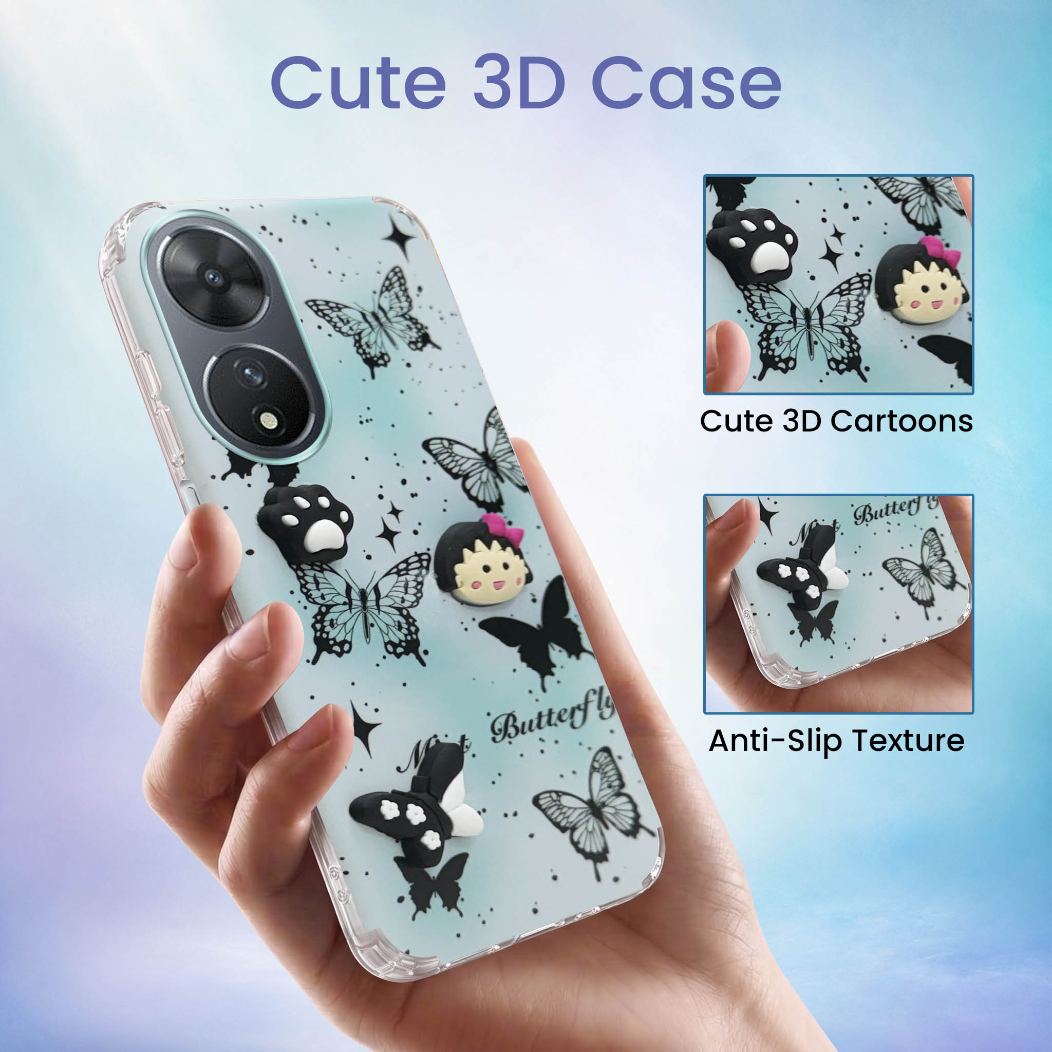 For Vivo T2 Back Cover Case (3D Cute Cartoons | Hard Back Side Soft | Matte Premium Finish | HD Printing)
