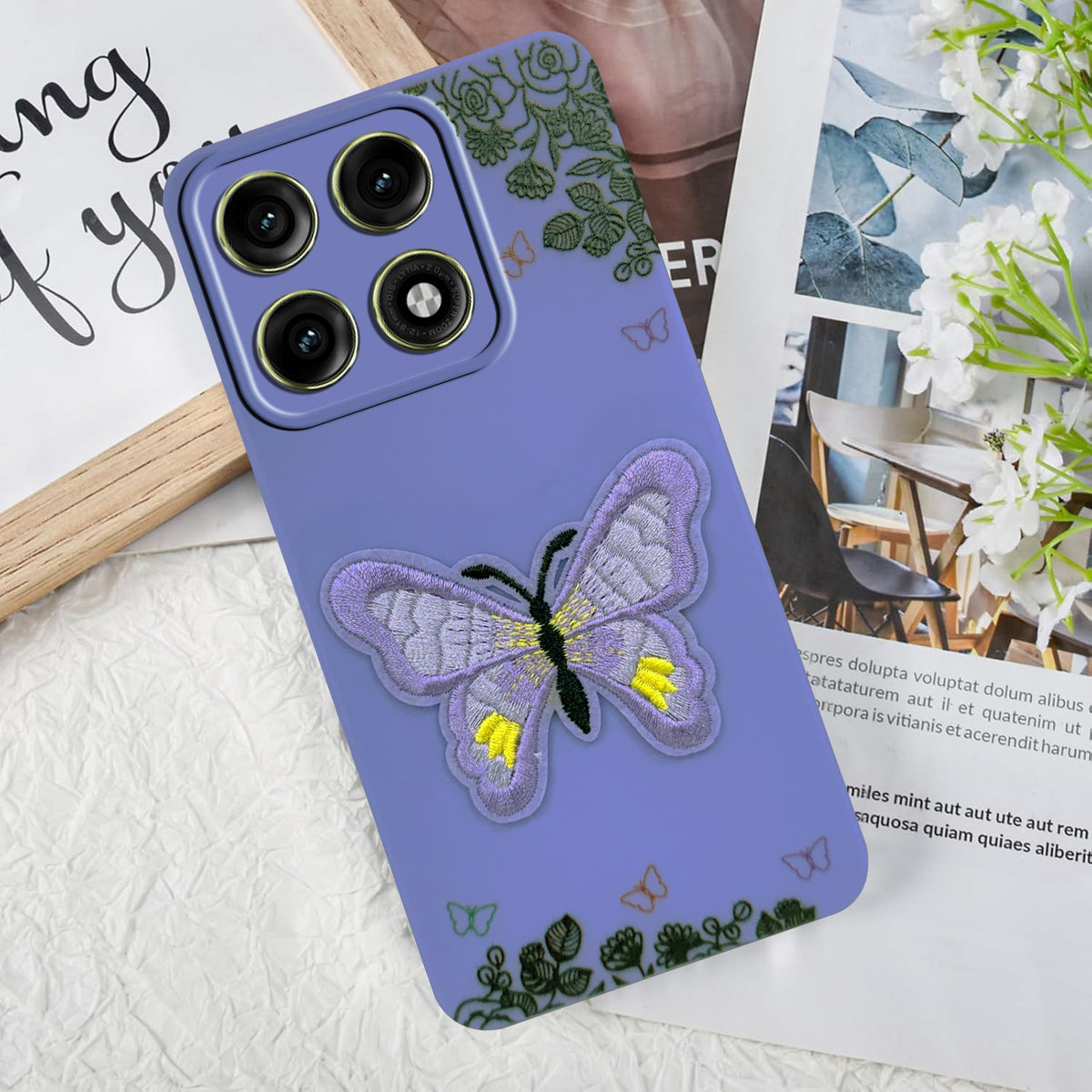 For Motorola Edge 70 Pro |  Motorola Edge 70 Pro Plus Back Cover Case (Soft Butterfly Embroidery | Women Teen Girls | Camera Protection| Matte Silicone)