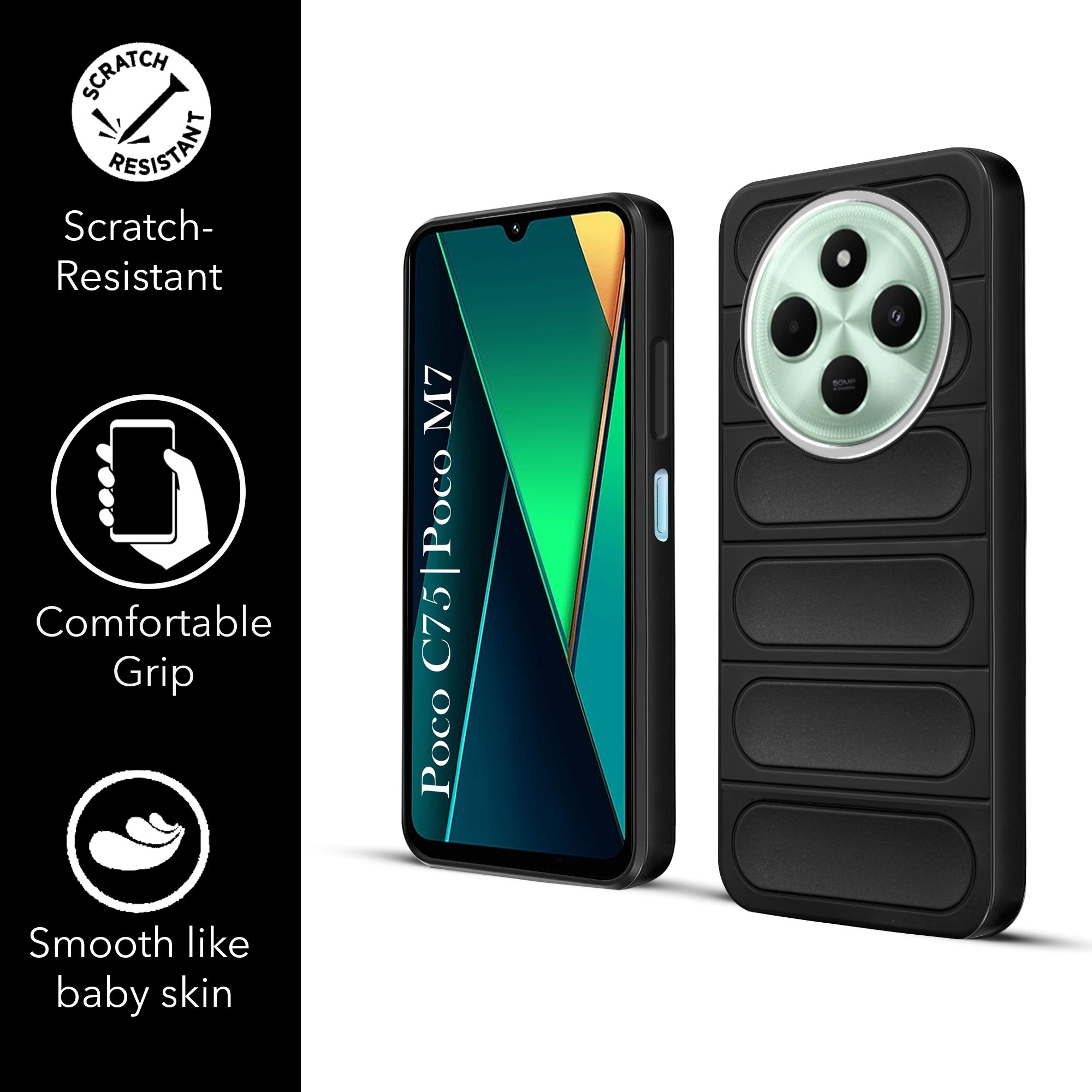 For Poco C75 | Poco M7 Back Cover Case (Matte Liquid Silicone| Camera Protection Ring | Professional Wave Design | Shockproof Anti Slip Grip )