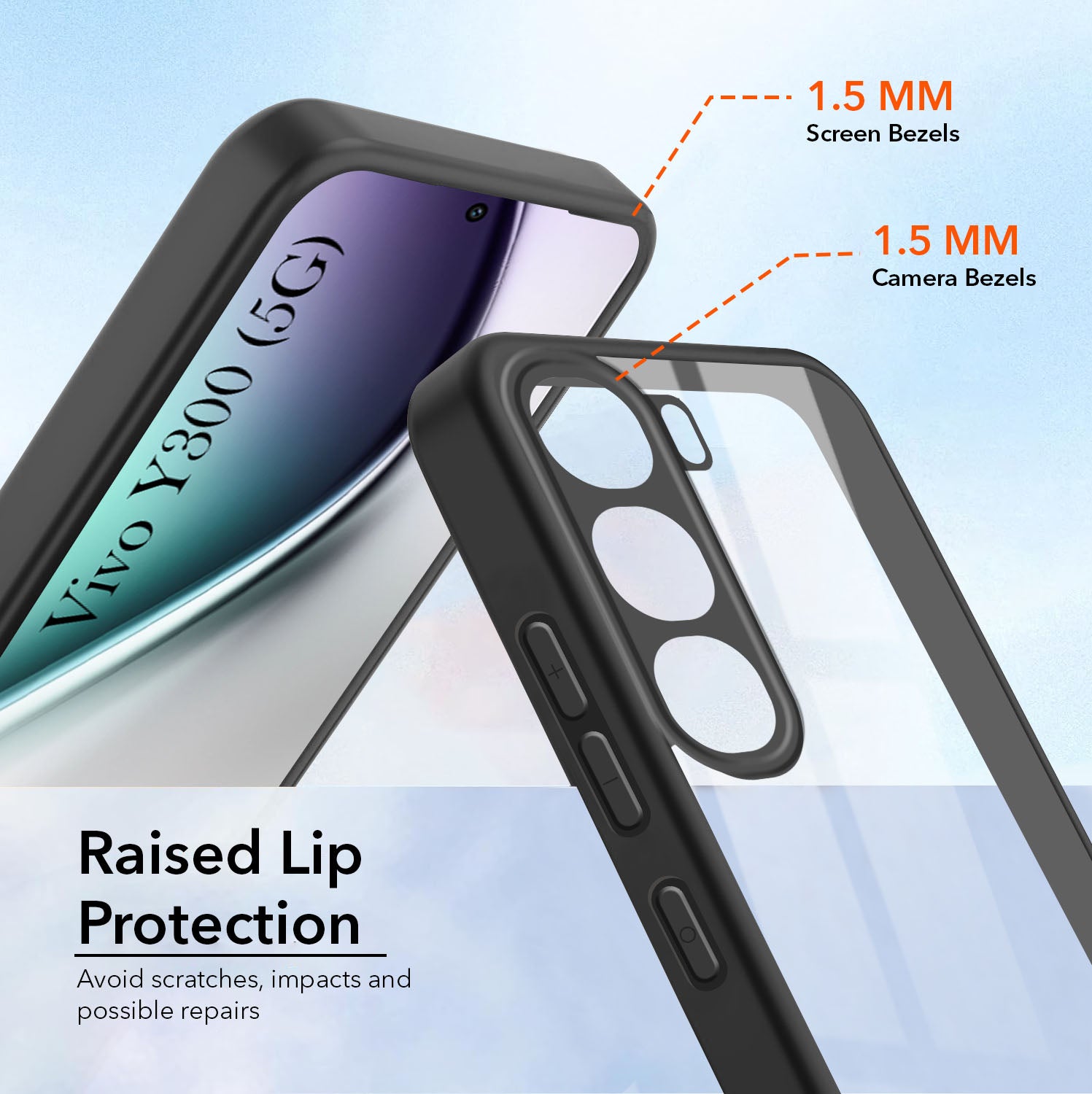For Vivo Y300 Combo with Back Cover and 9H Tempered Glass ( Lifetime Anti-Yellow | Crystal Clear Shockproof | Oleophobic Coating Screen Glass)